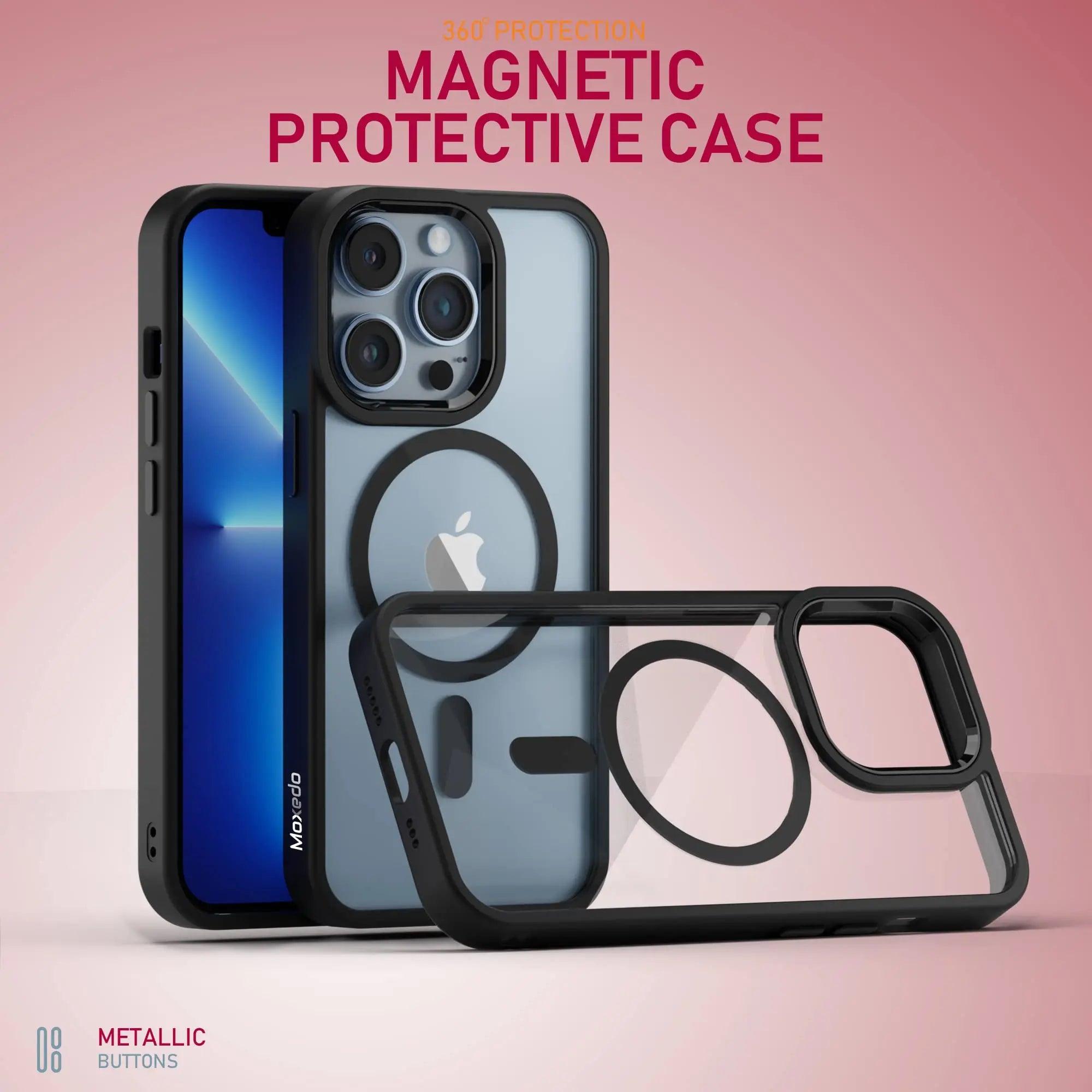 Moxedo Magnetic Protective Case 360 Protection Clear Case Hard PC with Built-in Strong Magnets Compatible with MagSafe Designed for iPhone 13 Pro 6.1 inch (Black) Moxedo