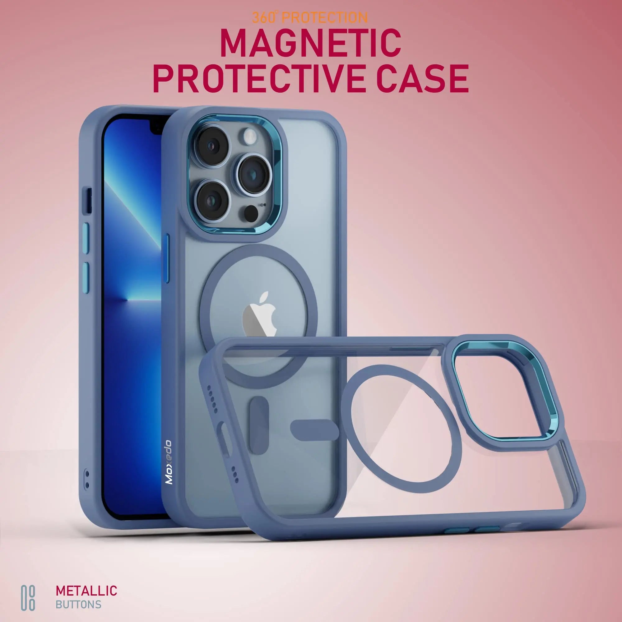 Moxedo Magnetic Protective Case 360 Protection Clear Case Hard PC with Built-in Strong Magnets Compatible with MagSafe Designed for iPhone 13 Pro 6.1 inch (Blue) Moxedo