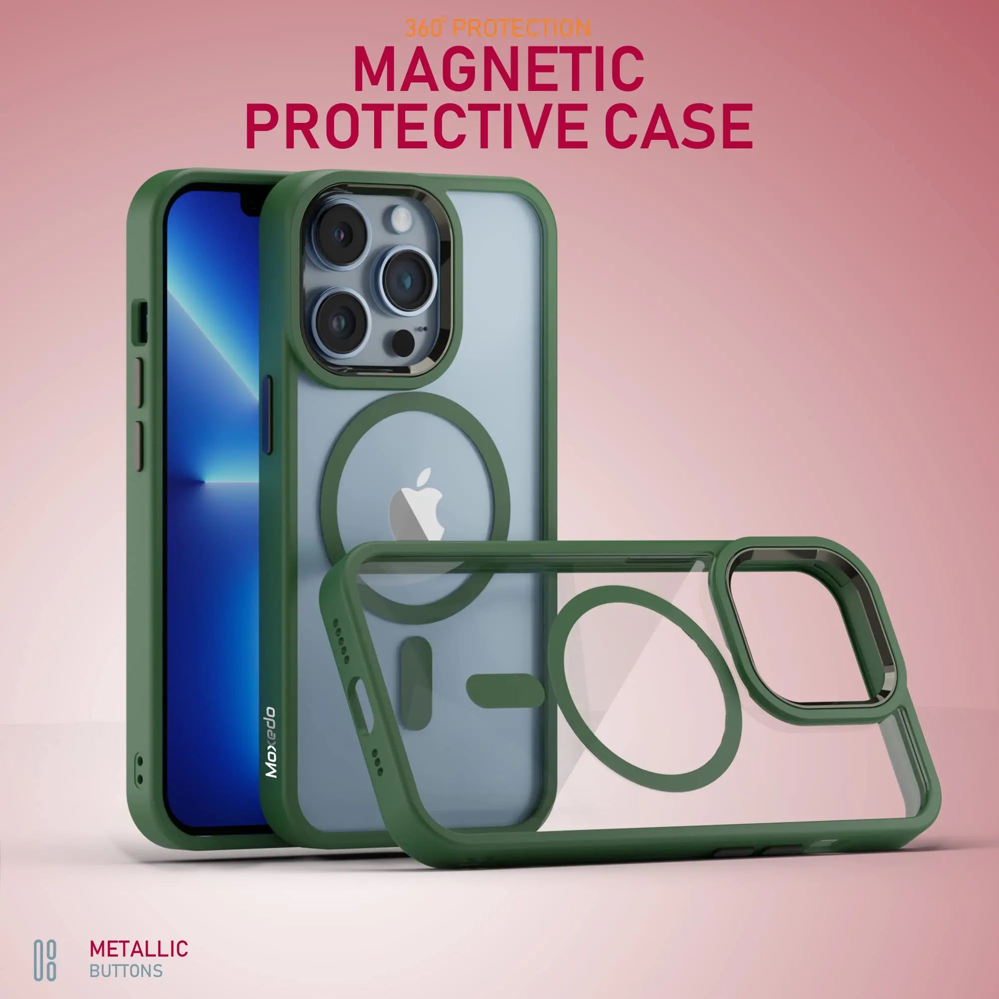 Moxedo Magnetic Protective Case 360 Protection Clear Case Hard PC with Built-in Strong Magnets Compatible with MagSafe Designed for iPhone 13 Pro 6.1 inch (Green) Moxedo