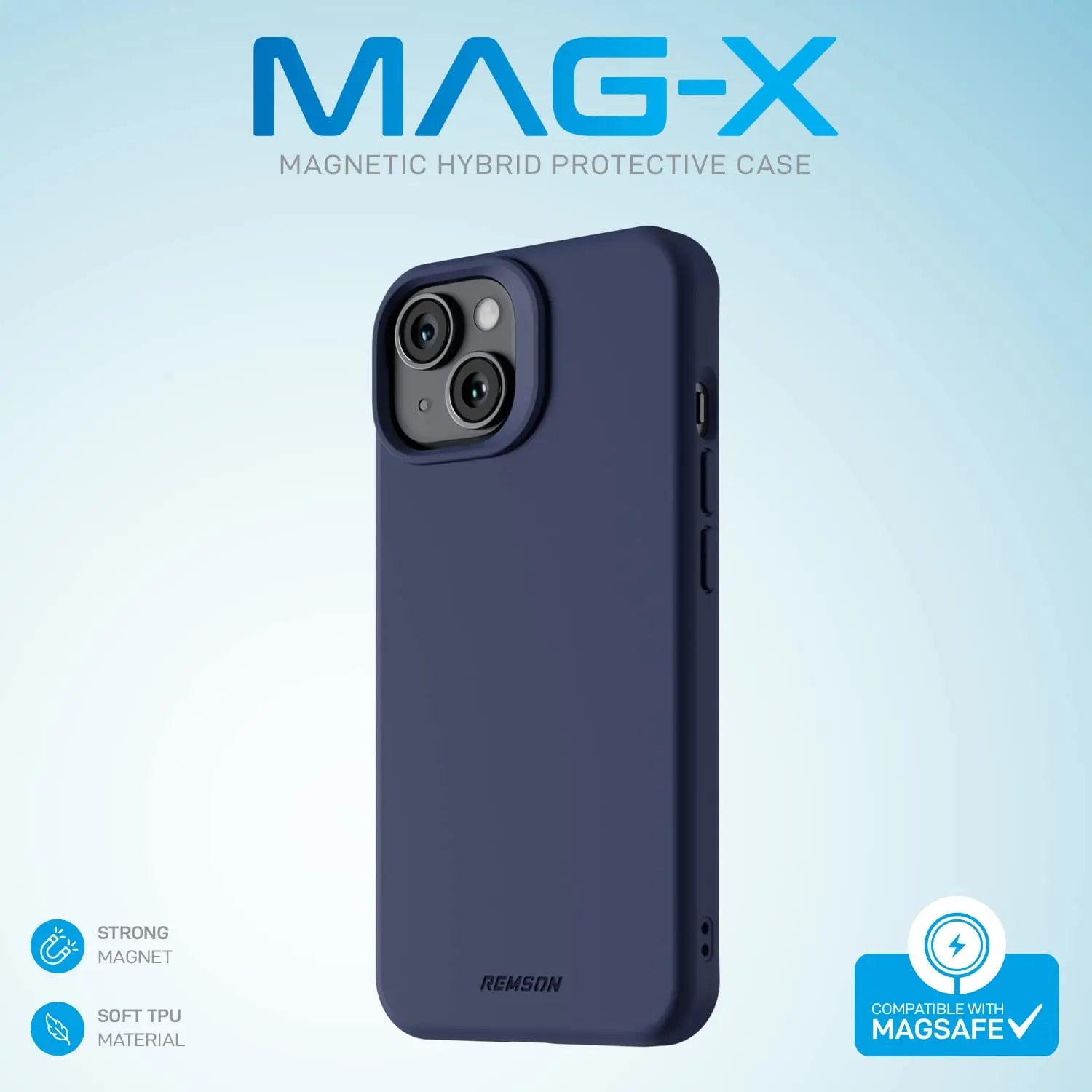 Remson Mag-X Magnetic Hybrid Protective Silicone Case Military Grade Protection Compatible For iPhone 14 Plus (Blue) Remson