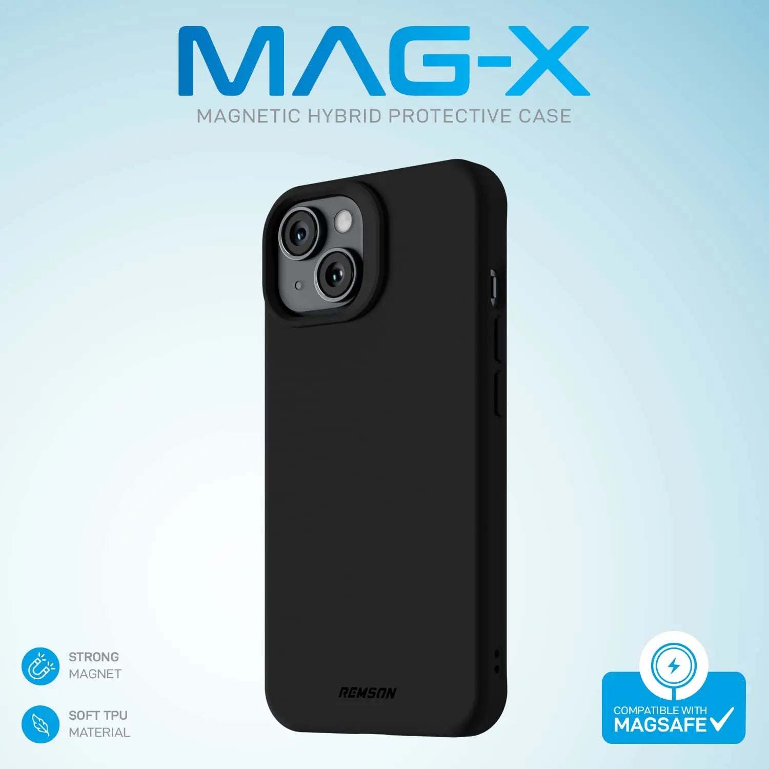 Remson Mag-X Magnetic Hybrid Protective Silicone Case Military Grade Protection Compatible For iPhone 14 Plus (Black) Remson