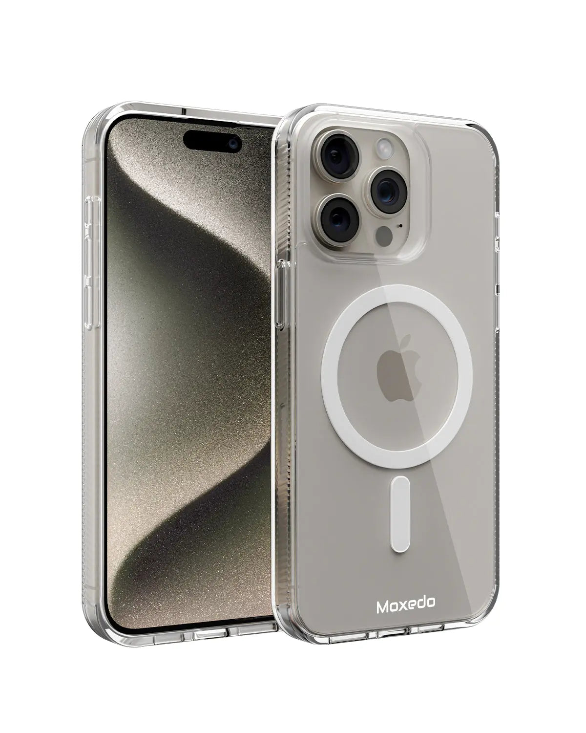 Moxedo Magnetic Protective Case 360 Protection Clear Case Hard PC with Built-in Strong Magnets for iPhone 15 Pro Max 6.7 inch - White