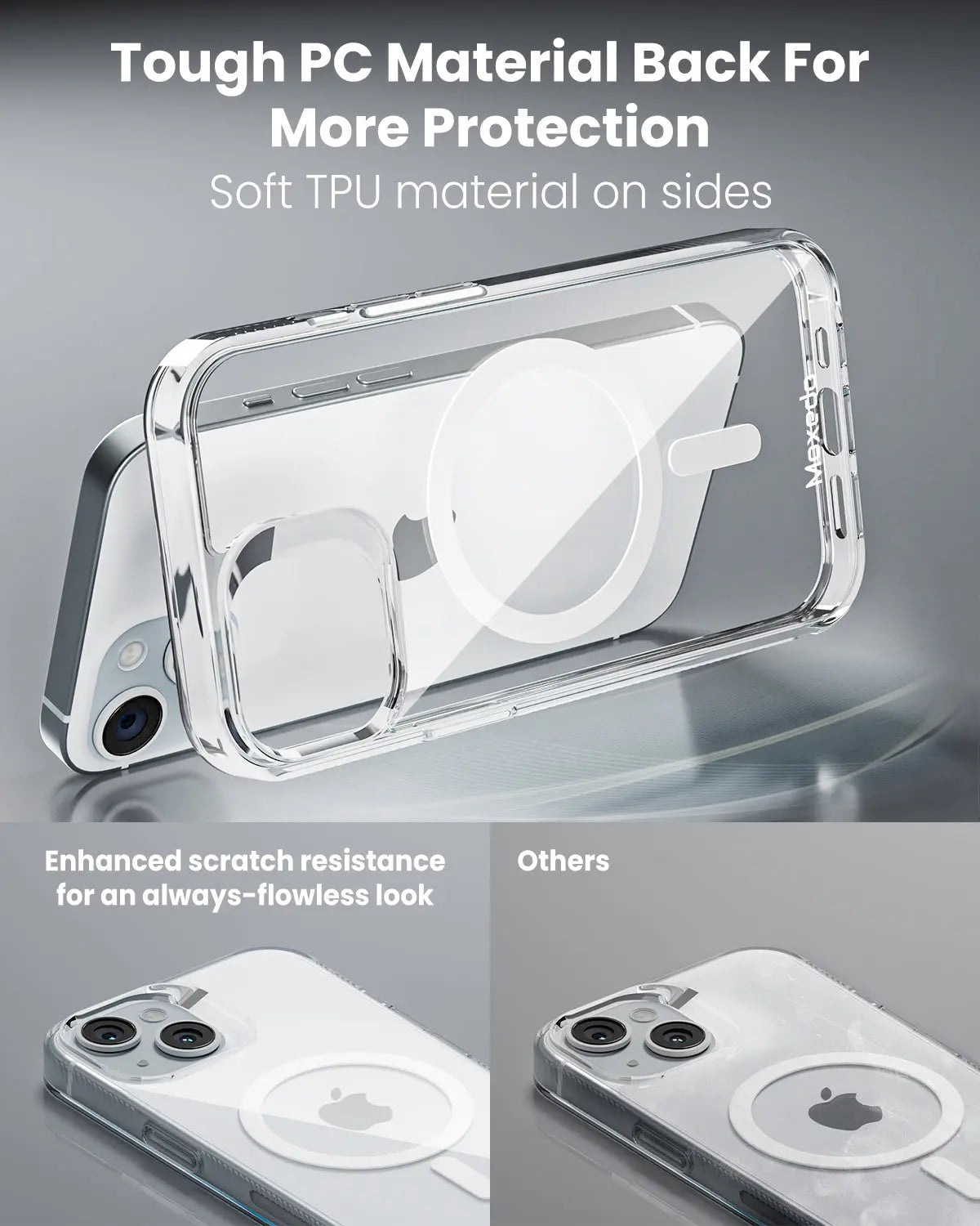 Moxedo Magnetic Protective Case 360 Protection Clear Case Hard PC with Built-in Strong Magnets for iPhone 15 6.1 inch (White)