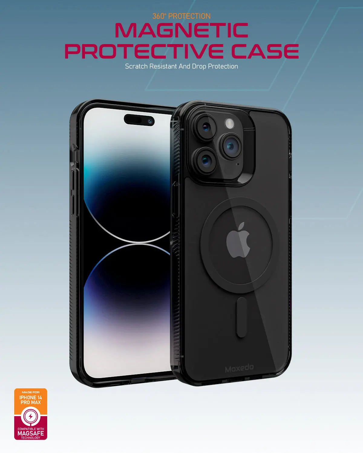 Moxedo Magnetic Protective Case 360 Protection Clear Case Hard PC with Built-in Strong Magnets for iPhone 14 Pro Max 6.7 inch (Black)