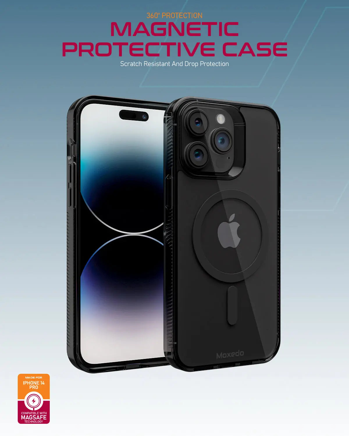 Moxedo Magnetic Protective Case 360 Protection Clear Case Hard PC with Built-in Strong Magnets for iPhone 14 Pro 6.1 inch (Black)