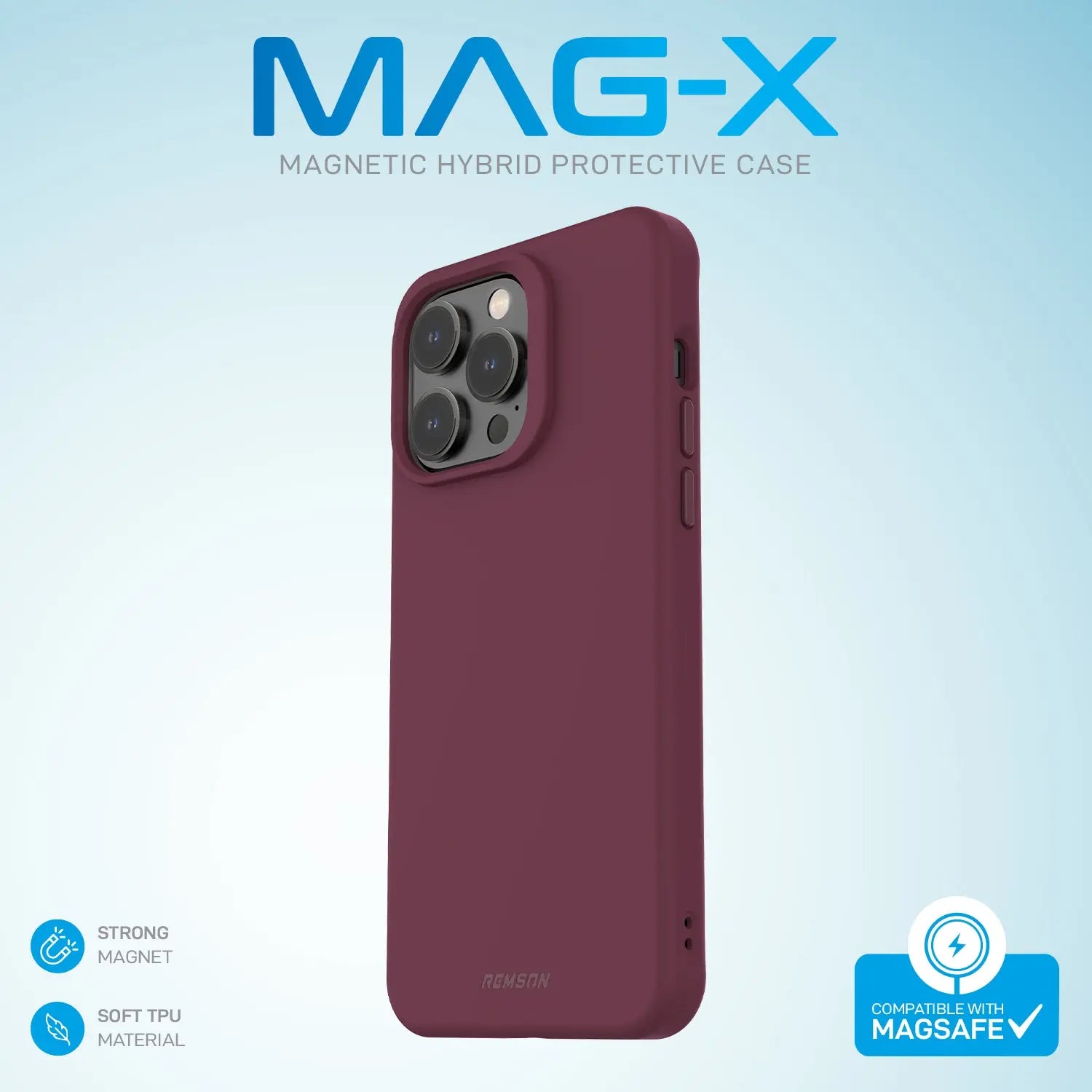 Remson Mag-X Magnetic Hybrid Protective Silicone Case Military Grade Protection Compatible For iPhone 14 Pro Max- Maroon