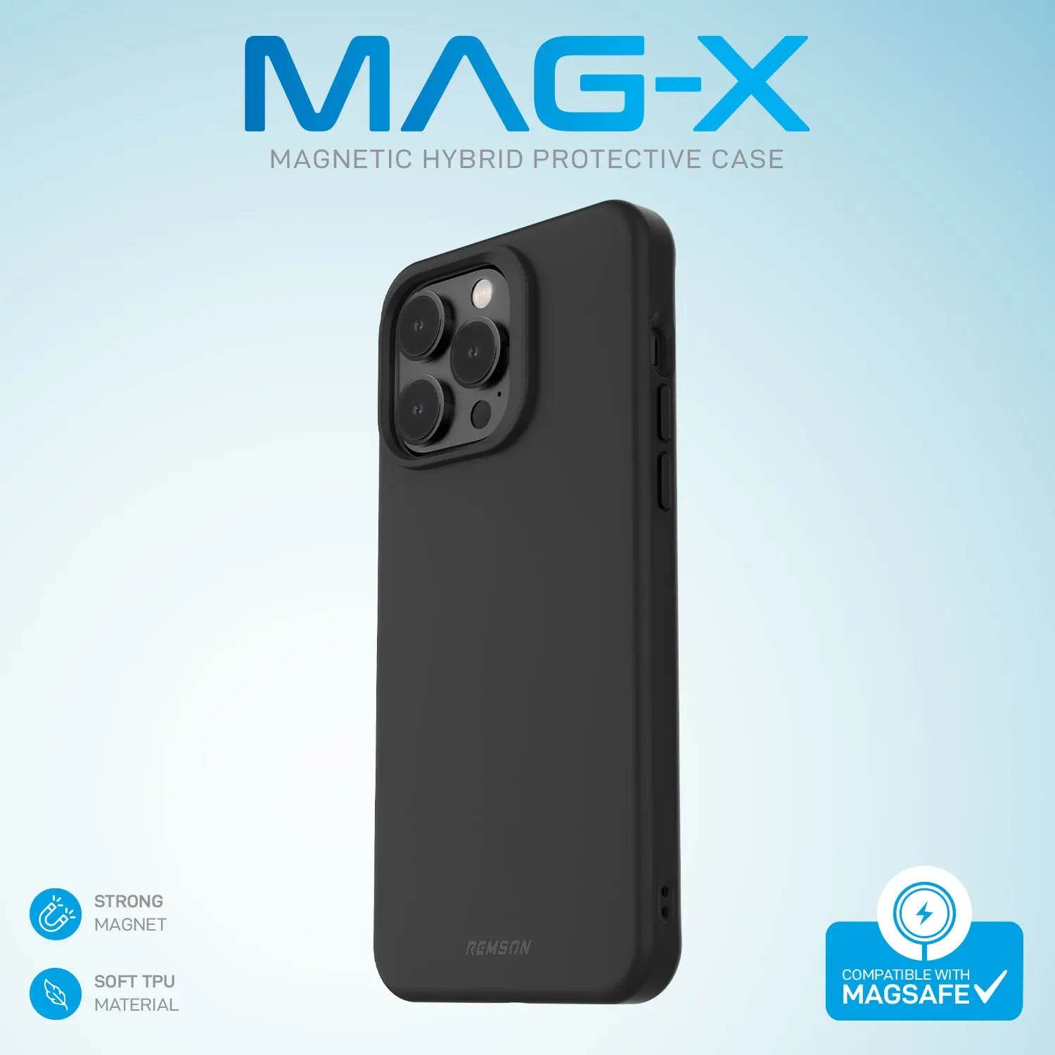 Remson Mag-X Magnetic Hybrid Protective Silicone Case Military Grade Protection Compatible For iPhone 14 Pro - Black