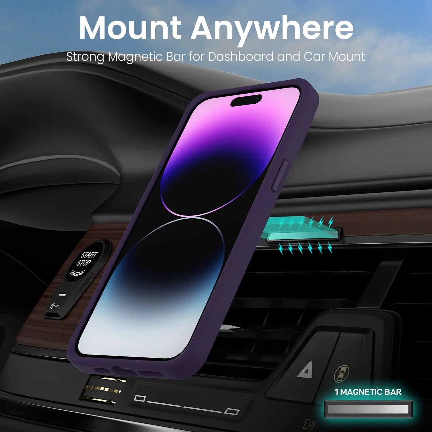 Remson Mag-X Magnetic Hybrid Protective Silicone Case Military Grade Protection Compatible For iPhone 14 Pro - Deep Purple