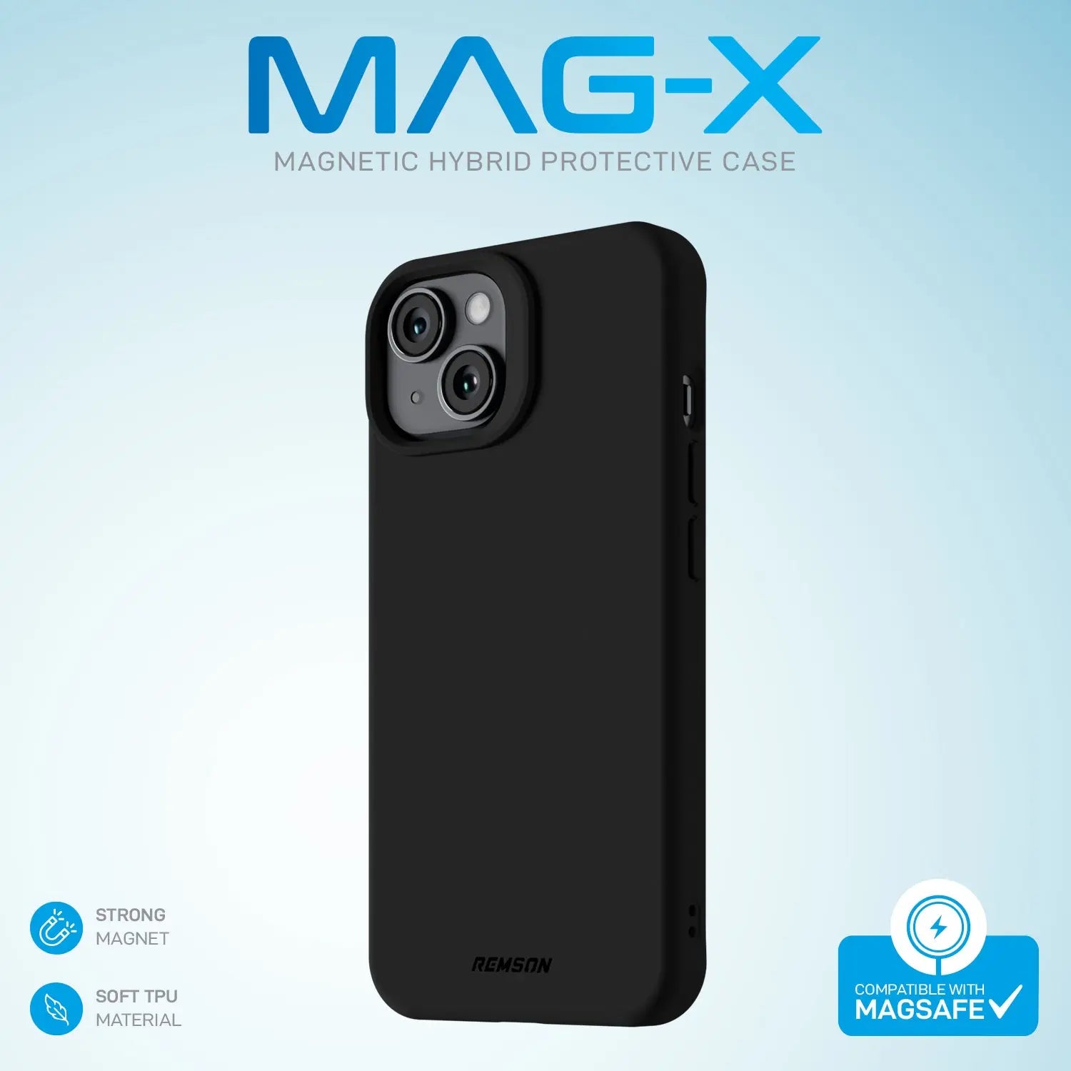 Remson Mag-X Magnetic Hybrid Protective Silicone Case Military Grade Protection Compatible For iPhone 14 - Black