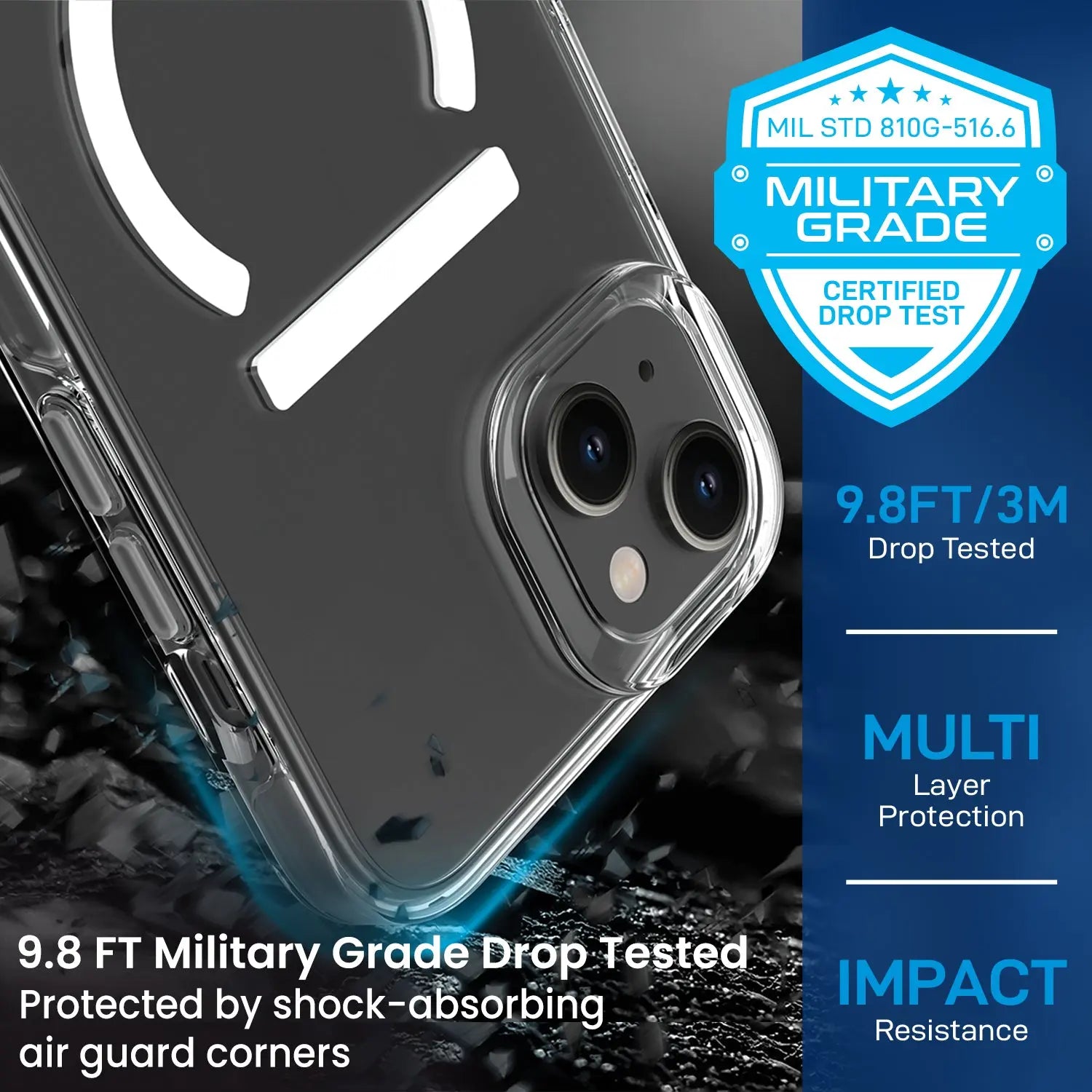 Remson Mag-X Magnetic Hybrid Protective Clear Case Military Grade Protection Compatible For iPhone 14 Plus - Clear