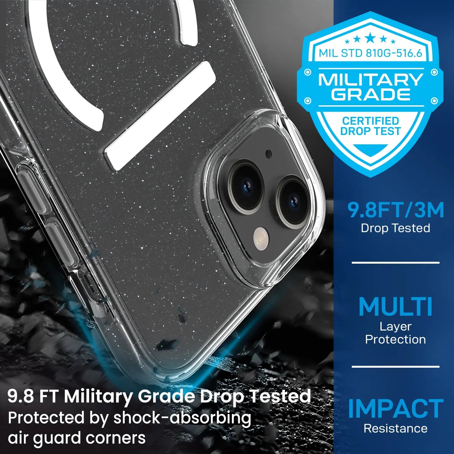 Remson Mag-X Magnetic Hybrid Protective Glitter Case Military Grade Protection Compatible For iPhone 14 - Glitter