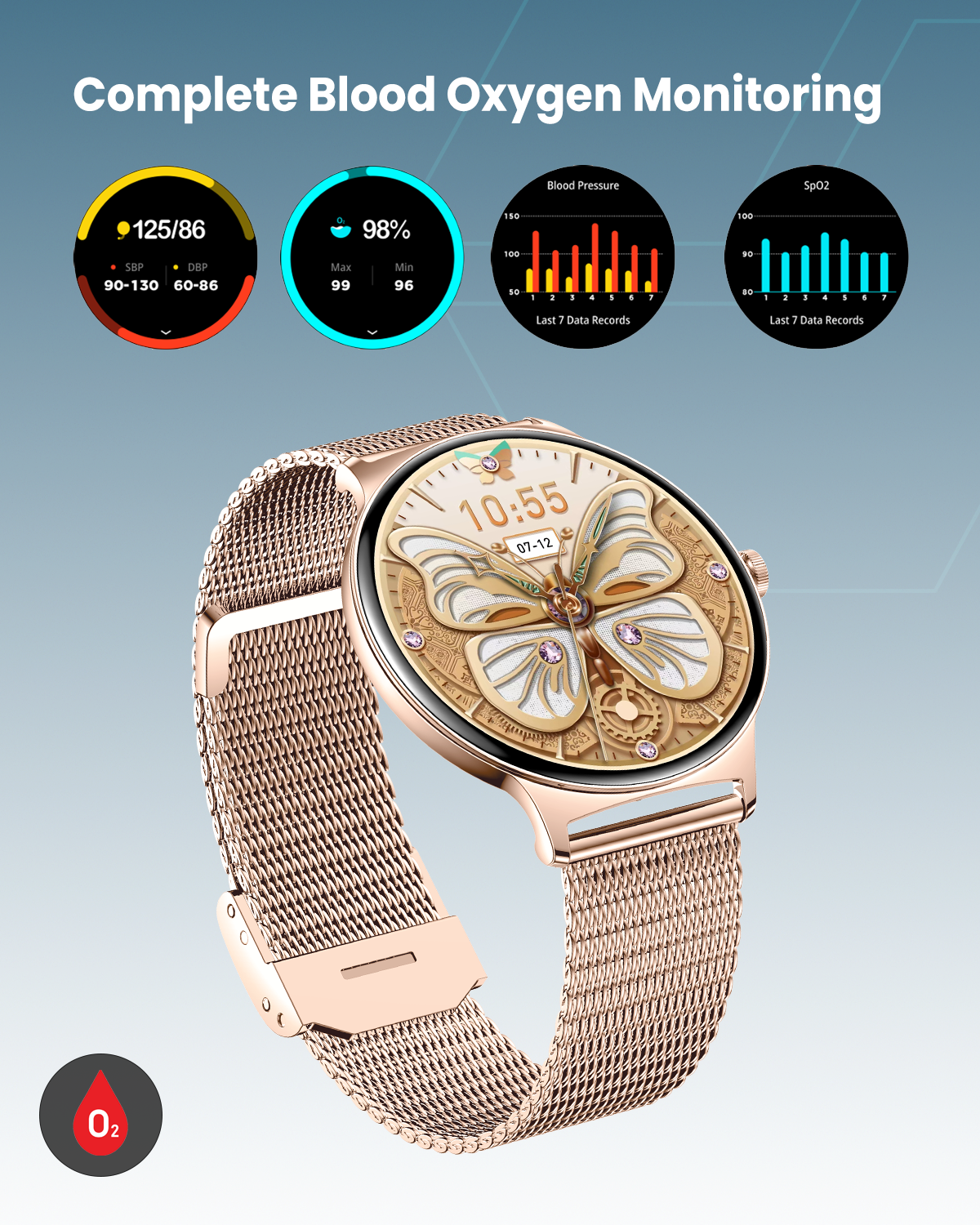 Moxedo Glory Smartwatch Elegant Design Meets Modern Technology, Rose Gold