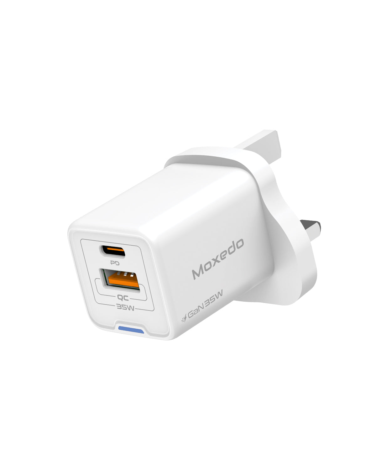 شاحن Moxedo Volton Pro PD GaN بقوة 35 وات PD 3.0 مع محول منفذ USB-C/USB-A لشاحن الحائط لأجهزة iPhone وSamsung وHuawei والمزيد