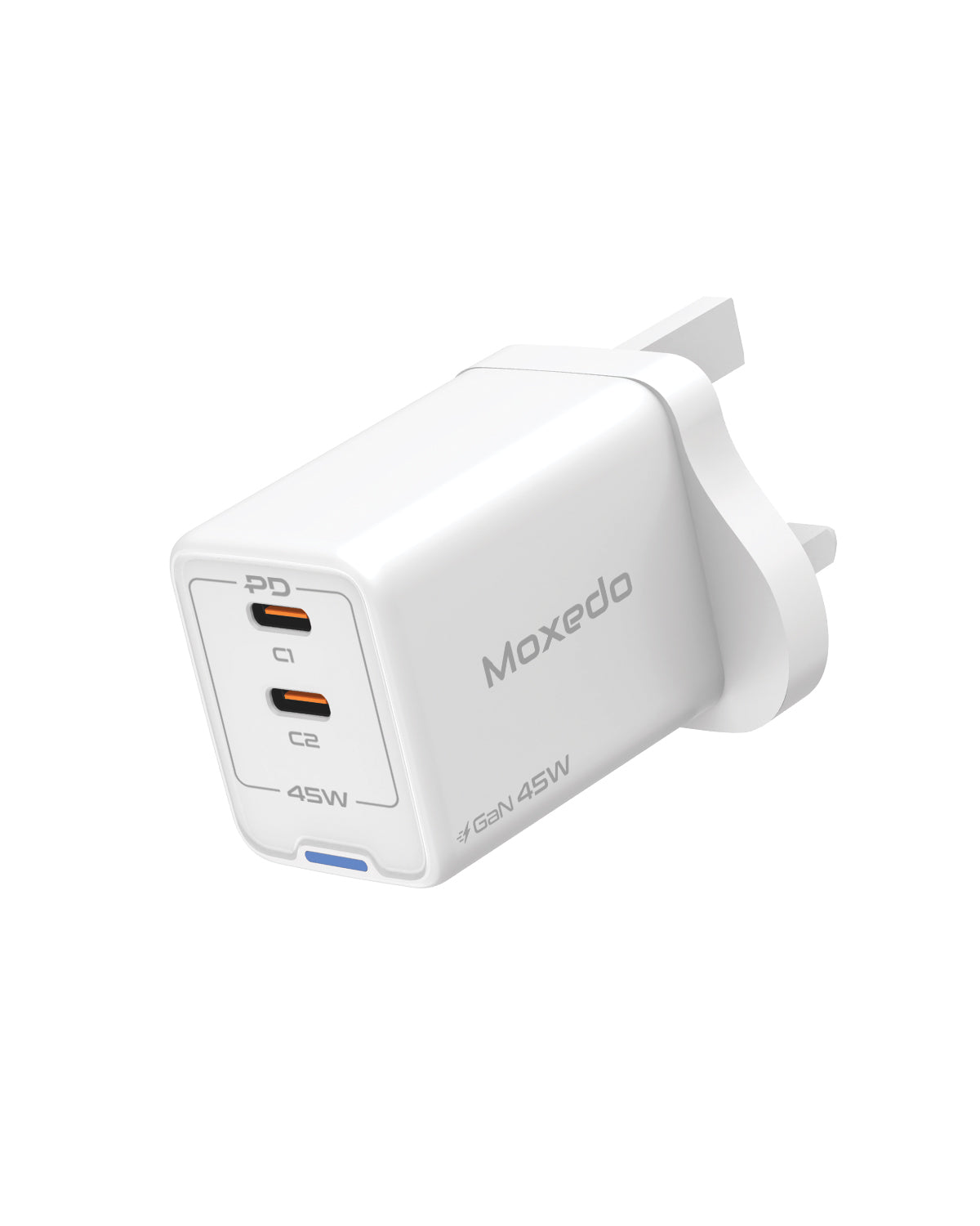 شاحن Moxedo Volton Pro PD GaN بقوة 45 وات PD 3.0 مع محول منفذي USB-C لشاحن الحائط لأجهزة iPhone وSamsung وHuawei والمزيد 