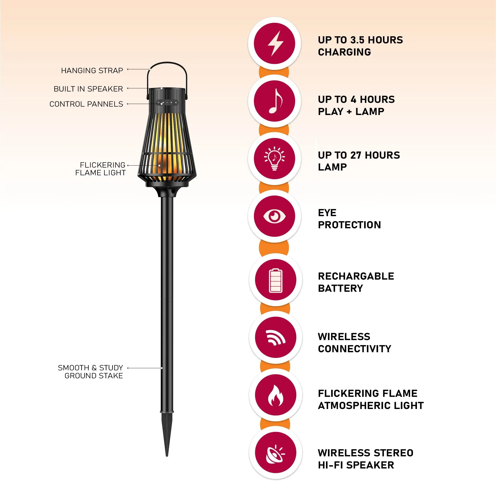 Moxedo LED Flame Torch Wireless Speaker With Pole And Ground Stake