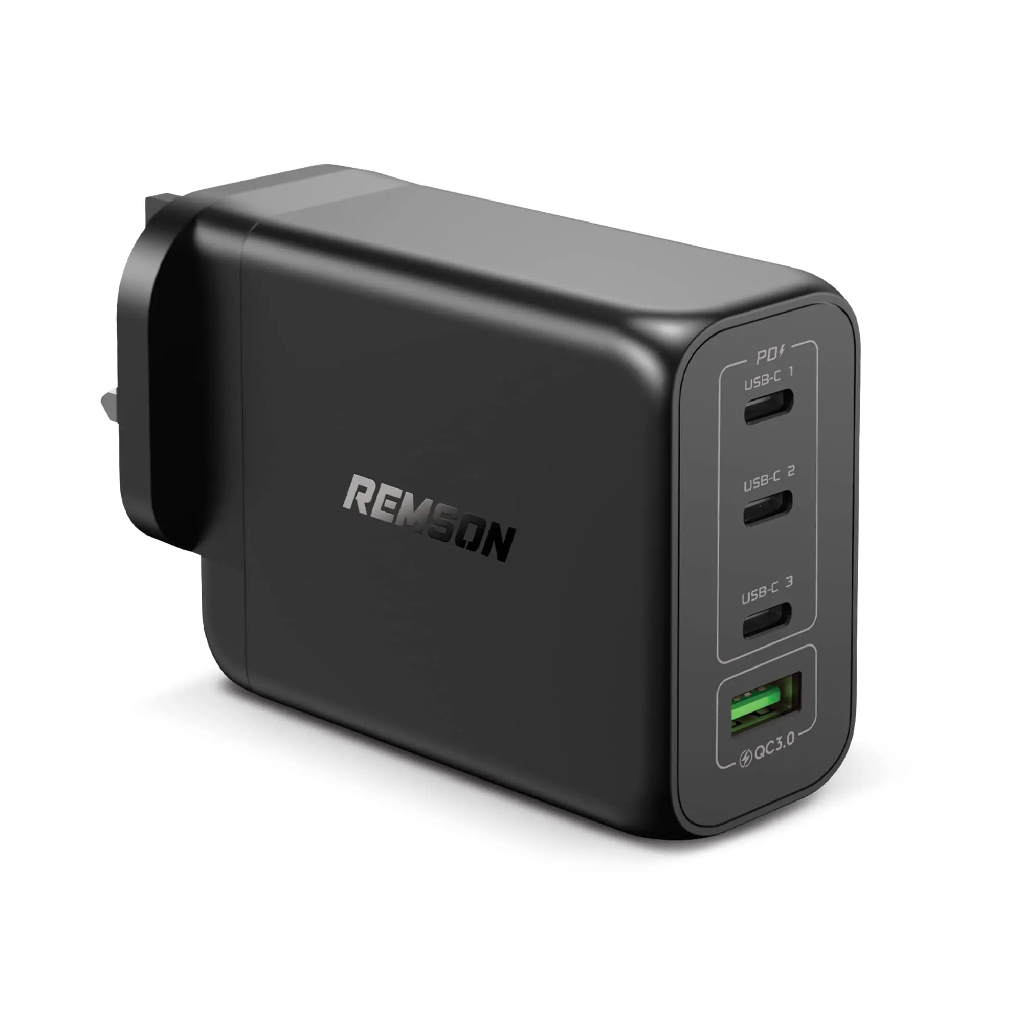 Remson 200W 4-Ports GaN 2 Pro Fast Charger USB-C Power Adapter Wall Charger - Black