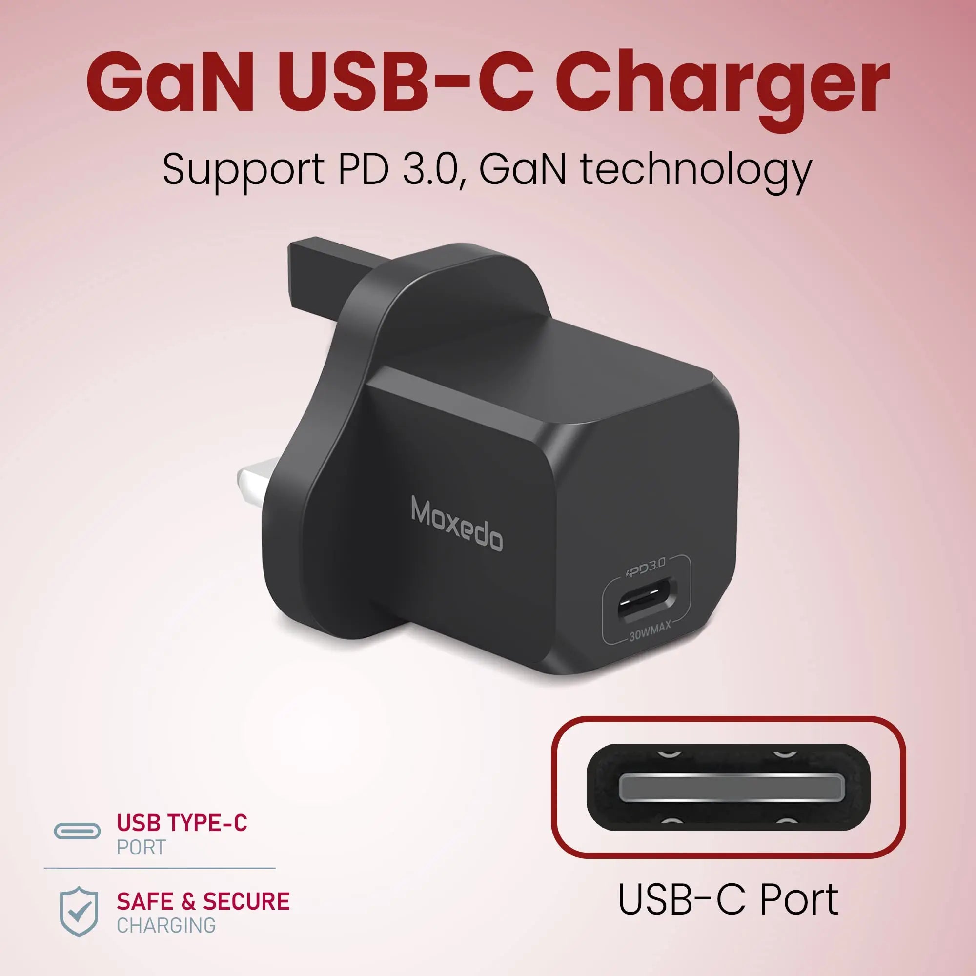 Moxedo 30W PD 3.0 GaN Charger PPS QC 3.0 USB-C - Black