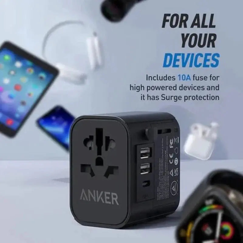 Anker 312 PowerExtend 4 in 1 (30W) Wall Charger with Travel Plug, 1-Ports USB-C, 2-Ports USB-A, Wall Plug, Outlet Extender - Black