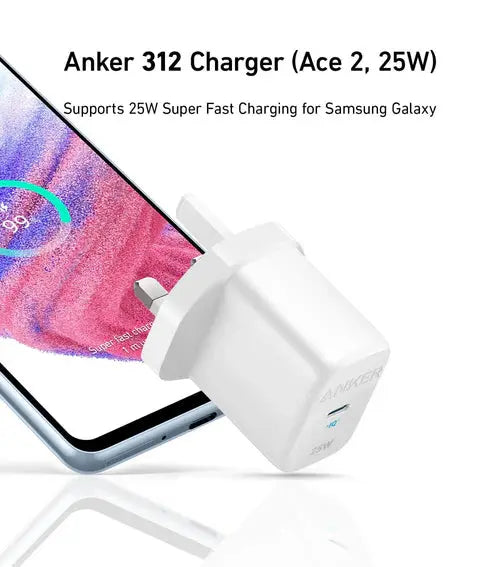 Anker 312 ( 25W ) Wall Charger with a USB-C Power Delivery Port Compatible with Samsung Phones, Tablets and More - White