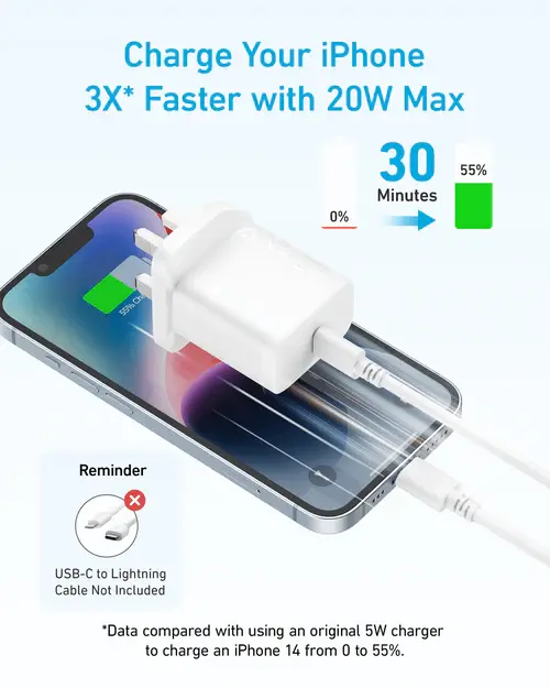 Anker 312 ( 25W ) Wall Charger with a USB-C Power Delivery Port Compatible with Samsung Phones, Tablets and More - White