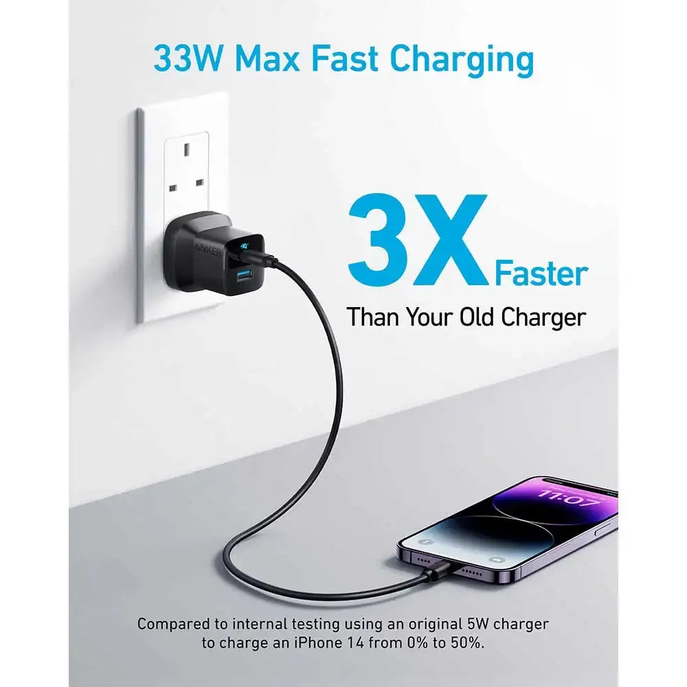 Anker 323 Wall Charger (33W) with USB-C Port and USB-A Port - Black