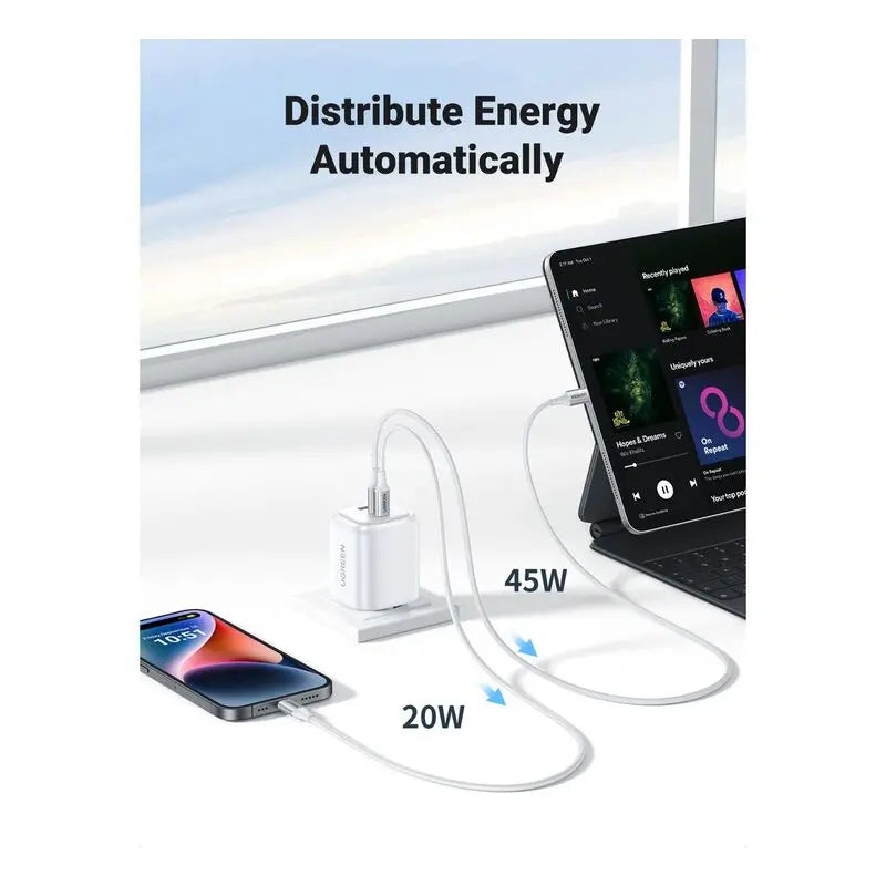 UGREEN Nexode (65W) 3-Port PD GaN Fast Charger (UK) - White