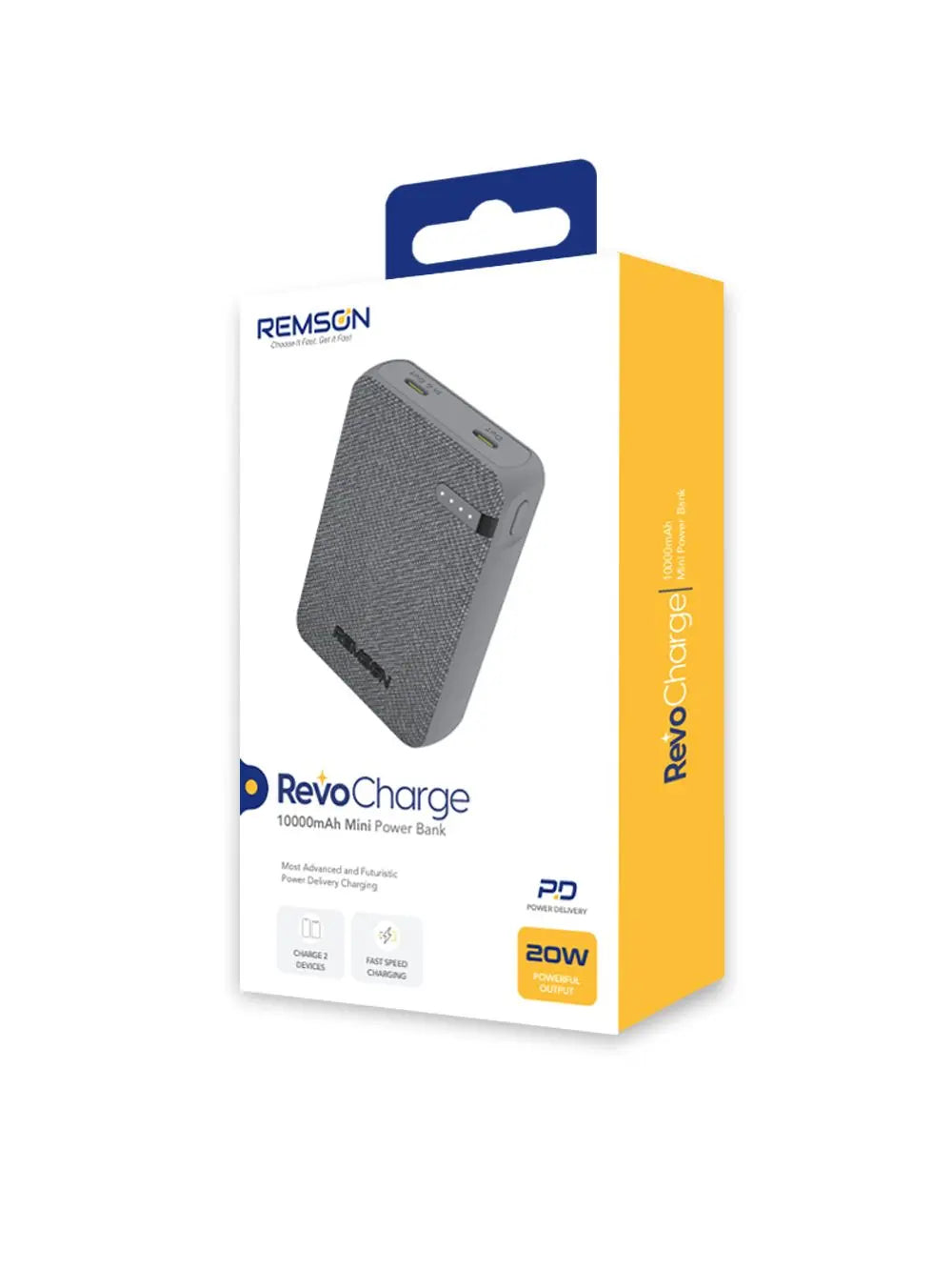 Remson Revo Charge 10000mAh Mini Power Bank 20W Power Delivery Dual USB-C Output with Leather Exterior Design Compatible for iPhone Tablet Samsung - Gray Remson