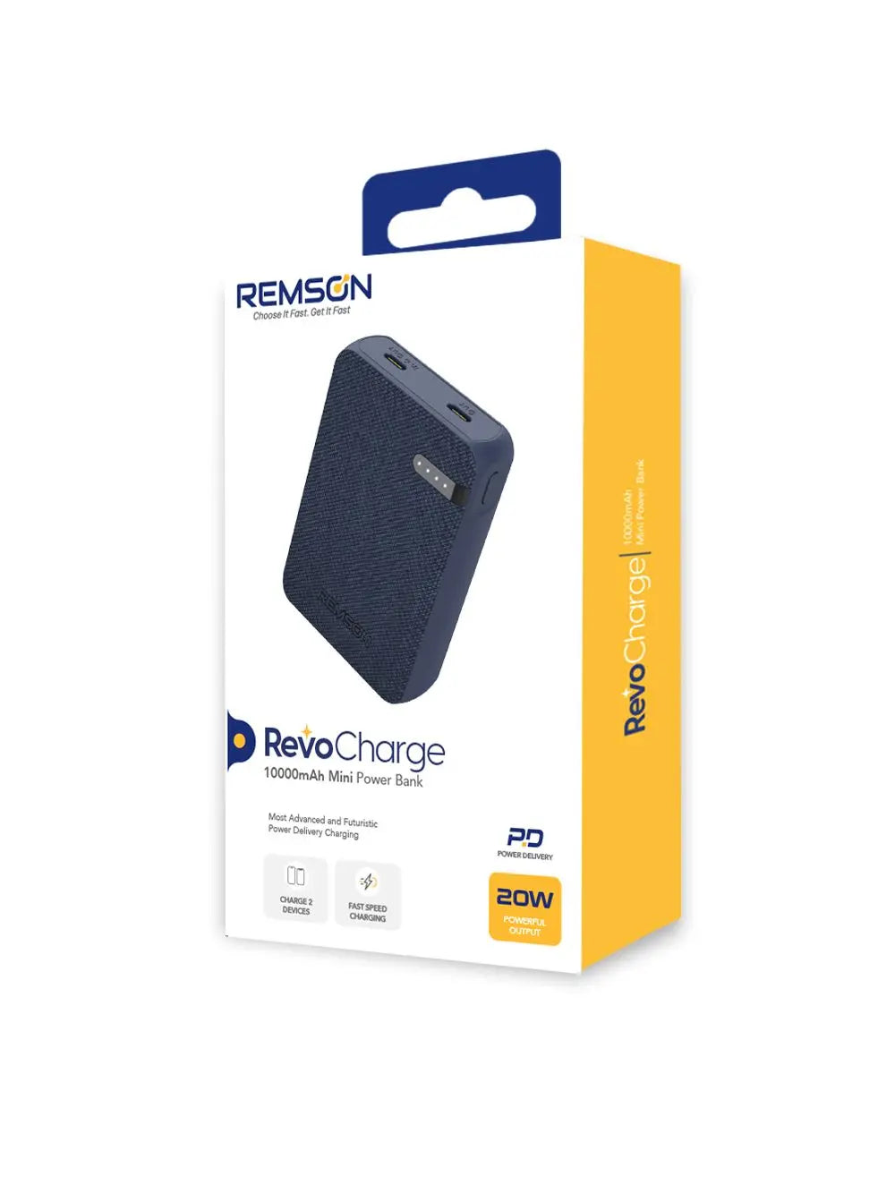 Remson Revo Charge 10000mAh Mini Power Bank 20W Power Delivery Dual USB-C Output with Leather Exterior Design Compatible for iPhone Tablet Samsung - Blue Remson