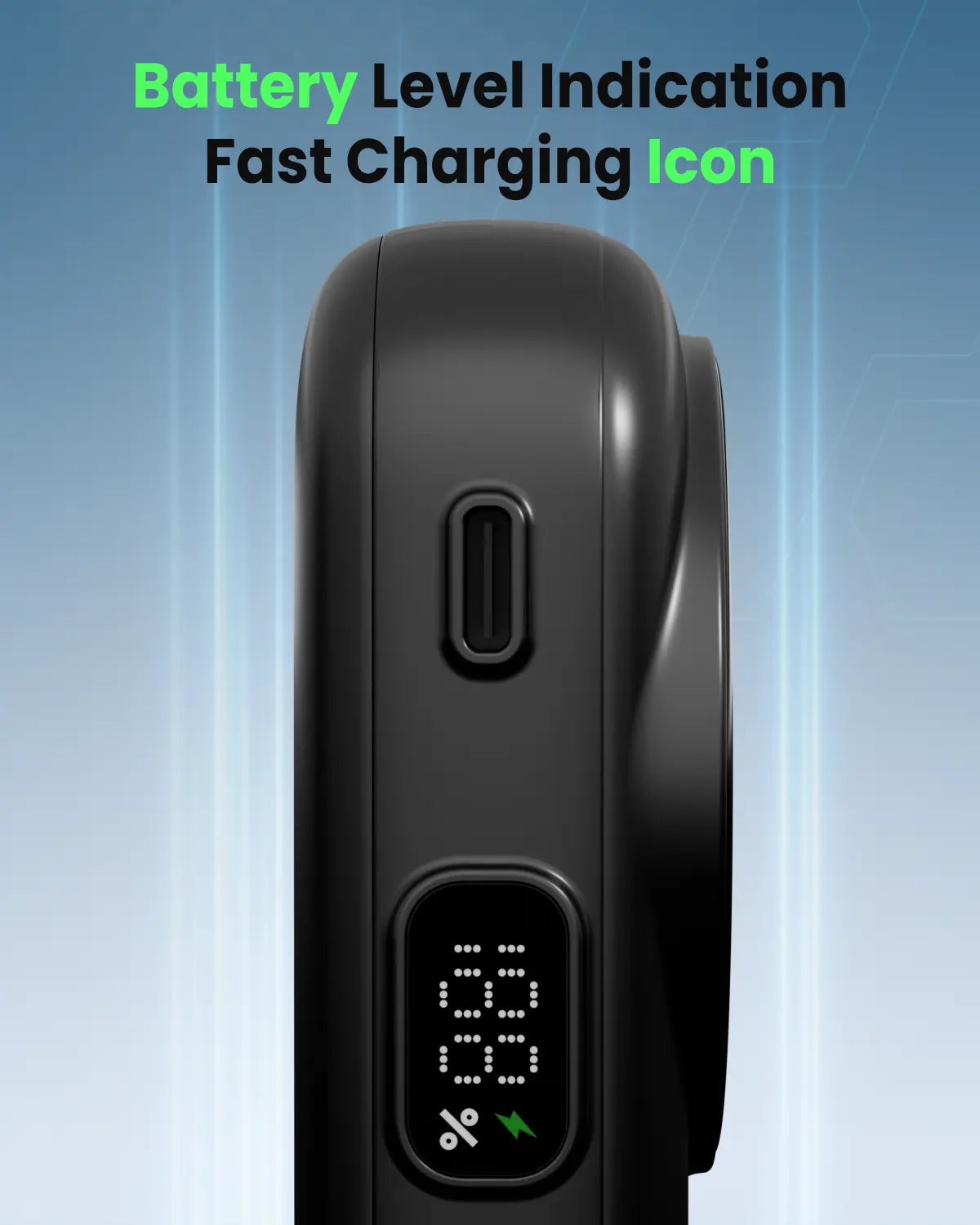 Moxedo Snap-On Wireless Charging Power Bank 8000mAh 15W PD Fast Charging Portable Charger with Built-in USB-C Cable - Black Moxedo