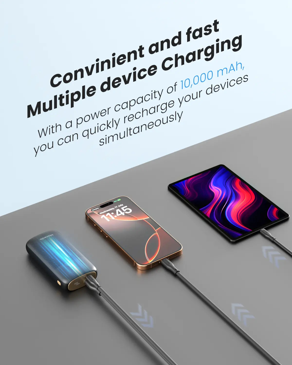 Moxedo Porta-Go Powerbank 10,000 mAh 20W Power Delivery USB-A/USB-C Ports with LED Battery Display Compatible for for iPhone, iPad, Airpods, Android and Samsung Moxedo