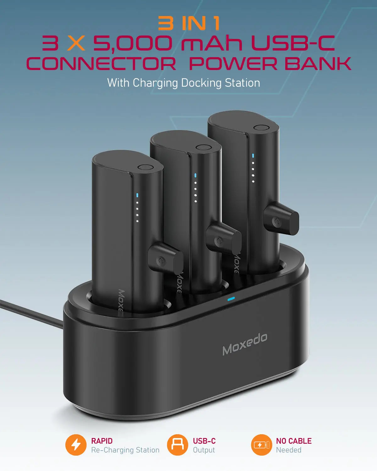 Moxedo 3 in 1 5000 mAh USB-C Connector Power Bank 20W PD with Charging Docking Station Portable Charger