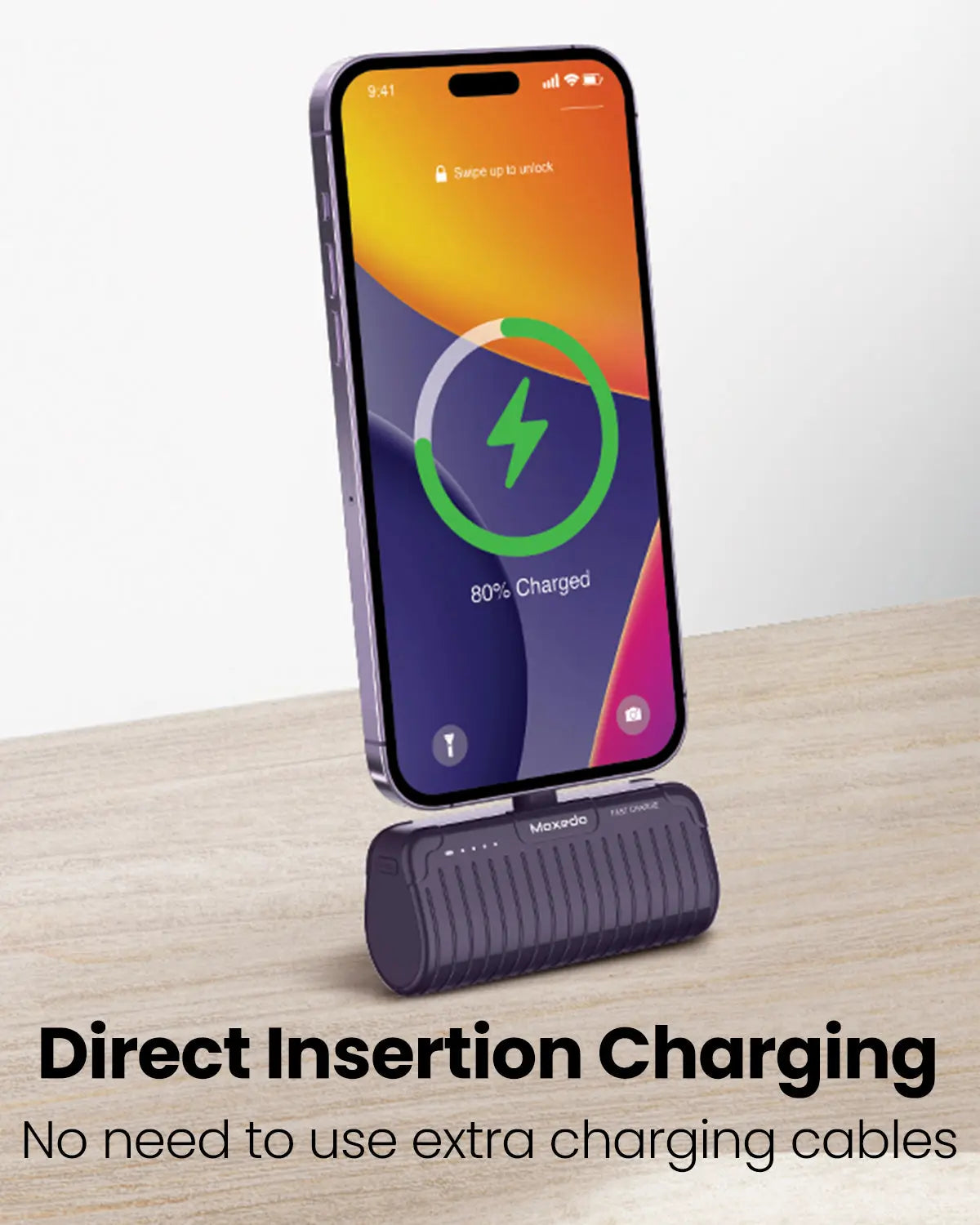 Moxedo Capsule 5000 mAh Mini Power Bank 20W PD Fast Charging Portable Charger with Built-in Lightning Connector with Kickstand (Purple)