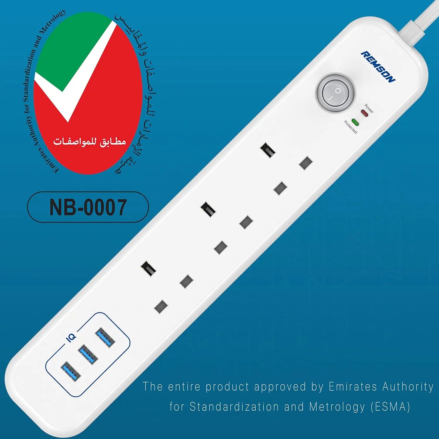 Remson Essential USB Surge Protector 6 Way 3 USB Ports + 3 AC Outlets  With 3M Cable Length