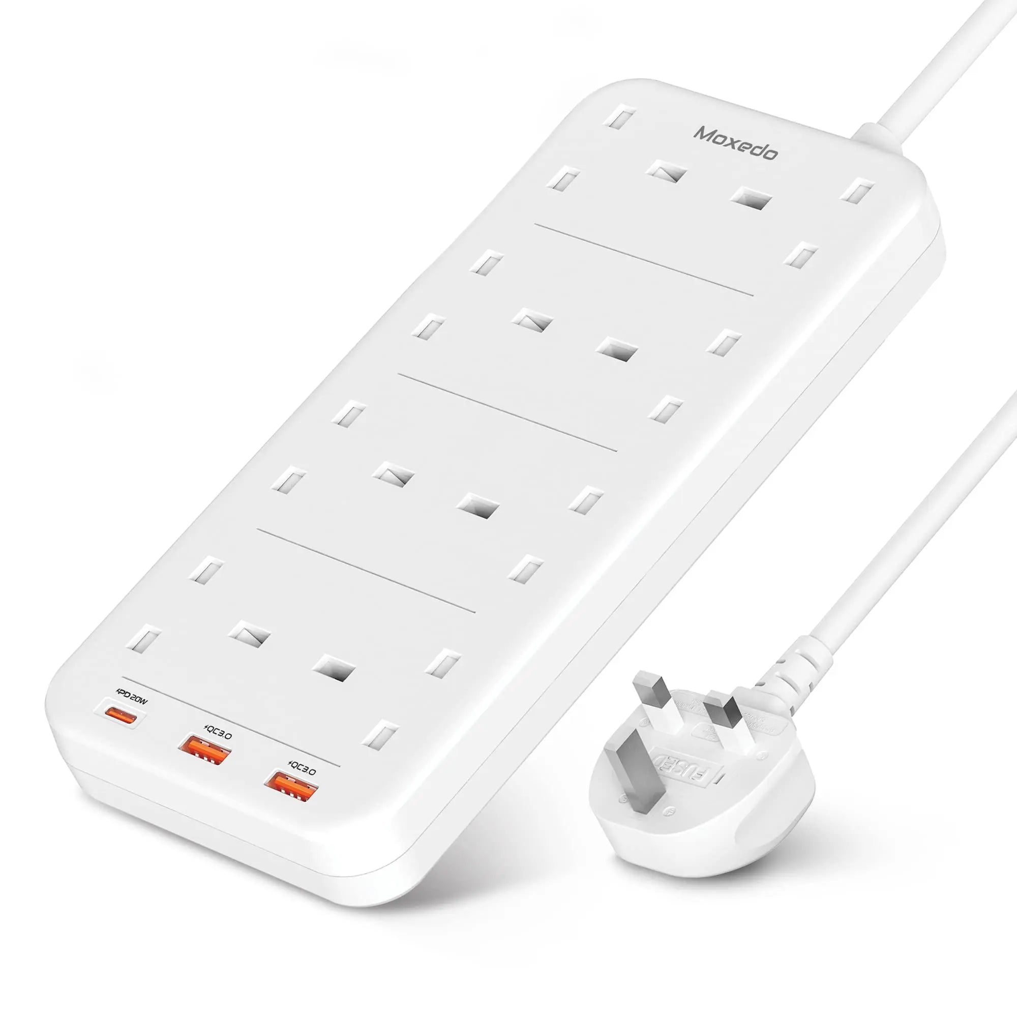 Moxedo 20W Power Strip Surge Protector 11 Way 1 USB-C PD Ports + 2 USB-A Ports + 8 AC Outlets with 2M Cable Length