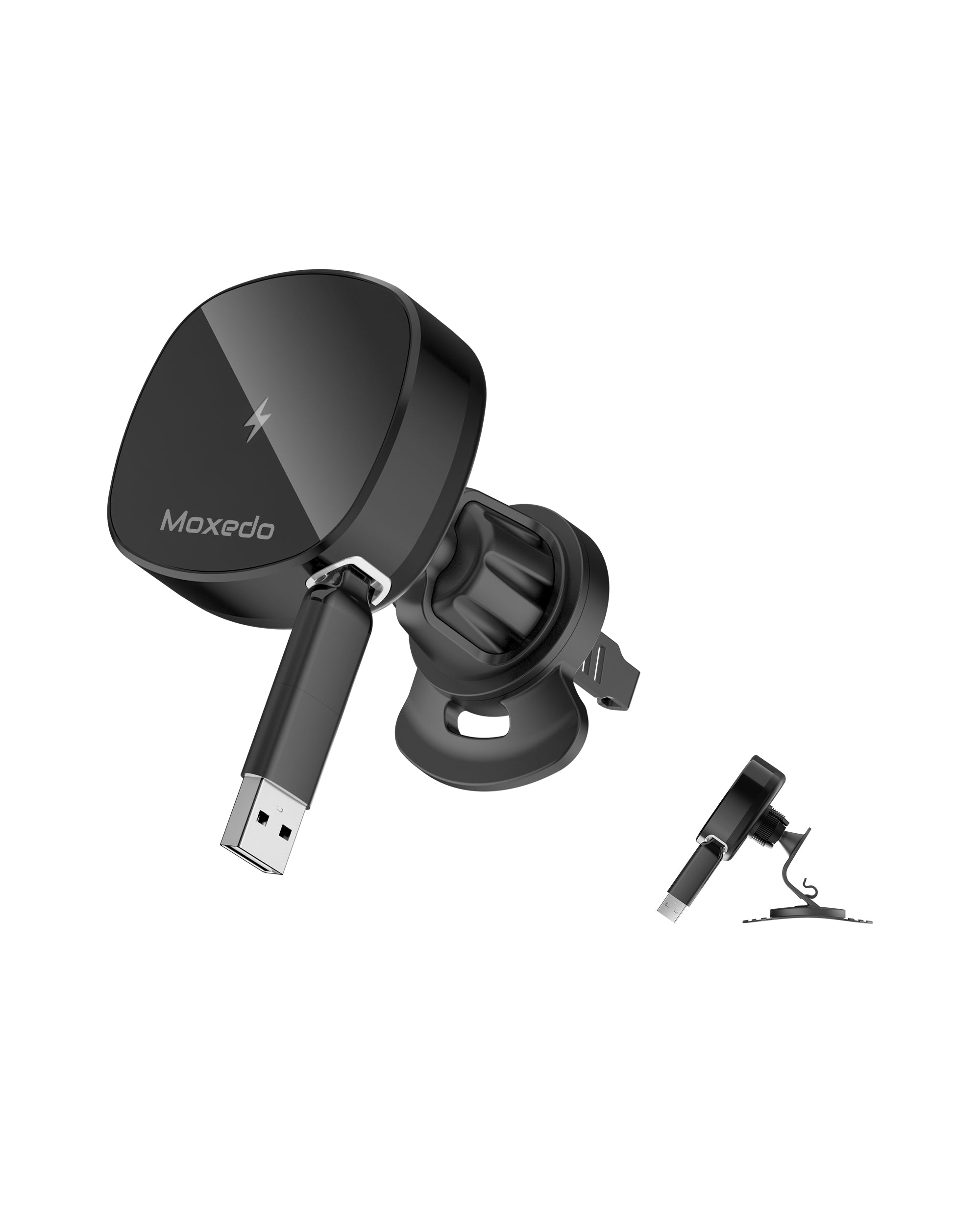 Moxedo 2 in 1 Wireless Charger Phone Holder 15W Magnetic Car Mount Air Vent Metal Hook with Built-in USB-A/ USB-C Retractable Cable Compatible for iPhone 16 15 14 13 12 Pro Max Mag Safe Case