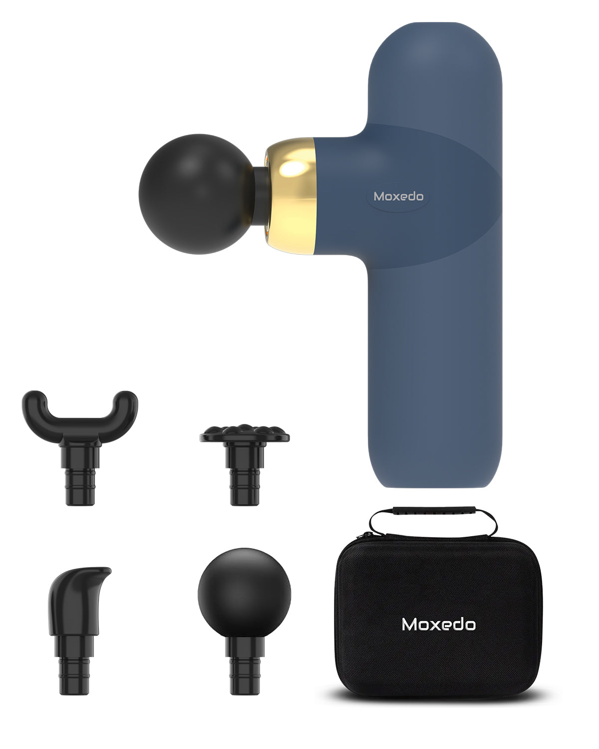 Moxedo Multi-function Muscle Pro Massager with 4 Interchangeable Massage Heads (Navy Blue)