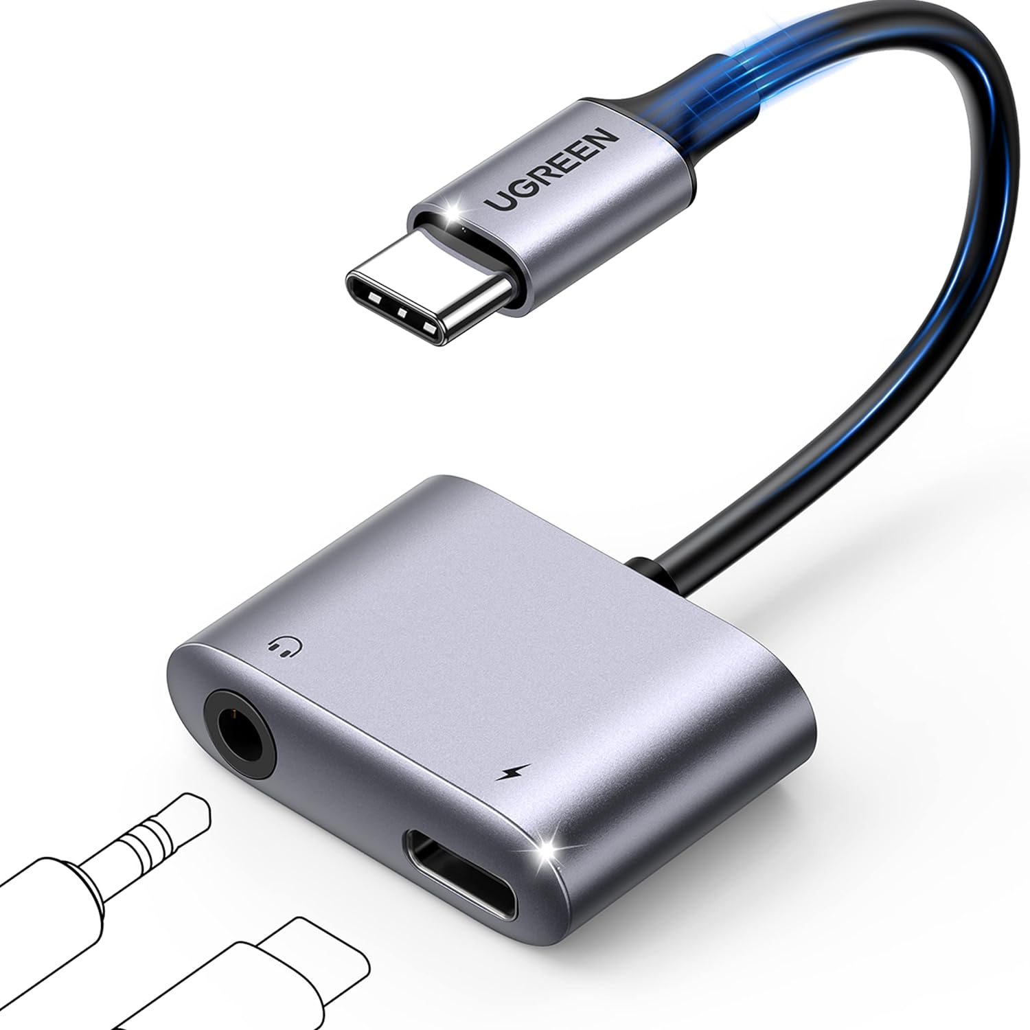 UGREEN USB C to 3.5mm Jack and Charger Adapter DAC PD 60W Fast Charge Type C Headphone Aux Splitter