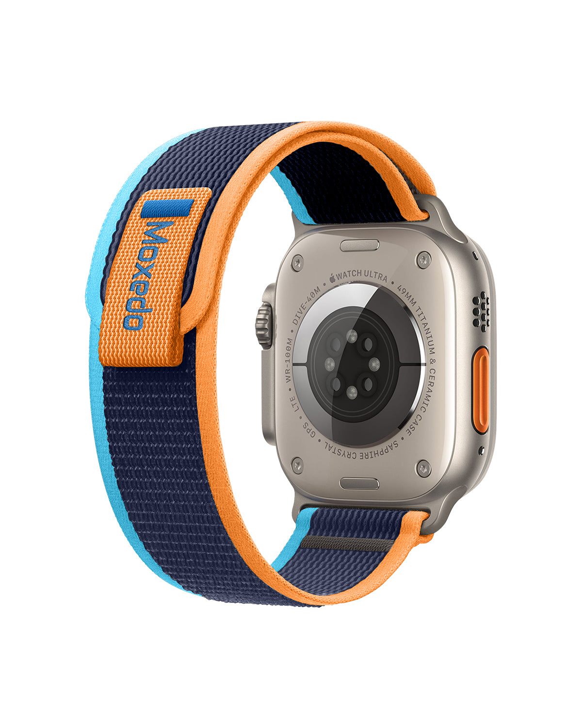 Moxedo Trail Loop Watch Band Adjustable Sports Nylon Woven with Convenient Pull Tab design for 44mm/45mm/49mm - Orange/Light Blue