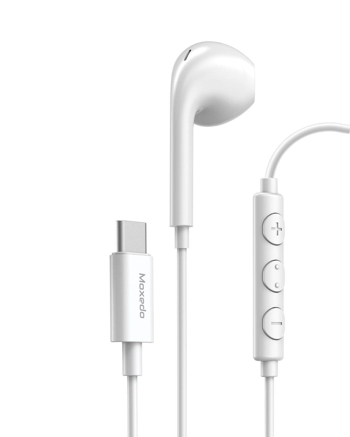 Moxedo Mono Stereo Earphone USB Type-C Connector Earphone with In-Line Remote, Built-in Microphone - White