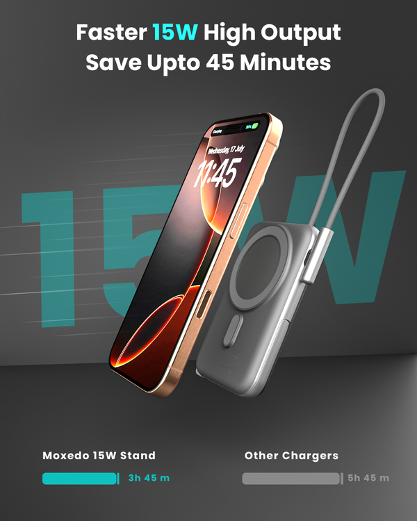 Moxedo Porta-Go Wireless Charging Power Bank 10,000 mAh with Built-in USB-C Cable and Phone Stand