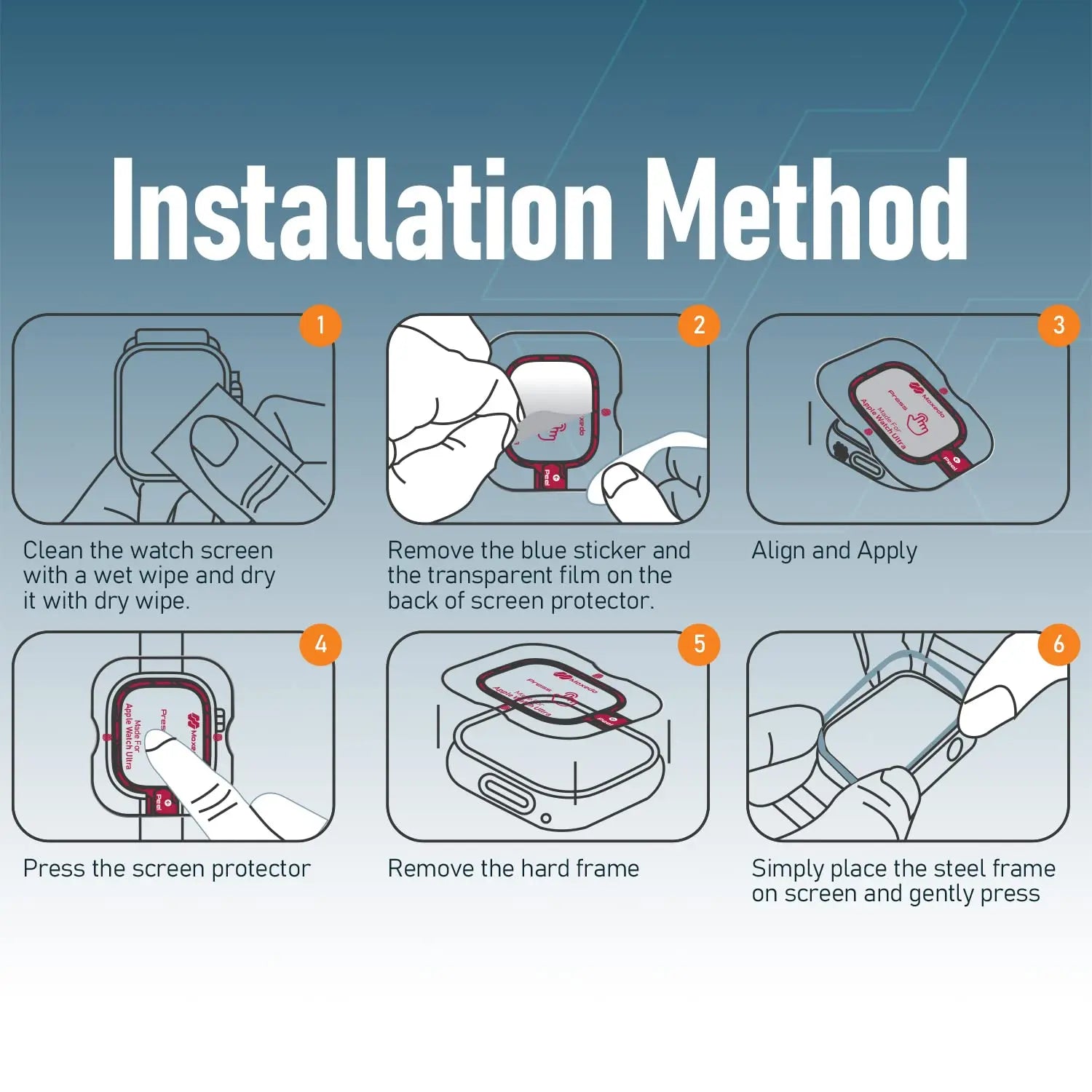 Moxedo 3 in 1 Ultimate Protection Pack 9H Tempered Glass Screen Protector, Stainless Steel Frame (Keep Original) with Auto Alignment Installation Tool Compatible for Apple Watch Ultra 49mm Moxedo