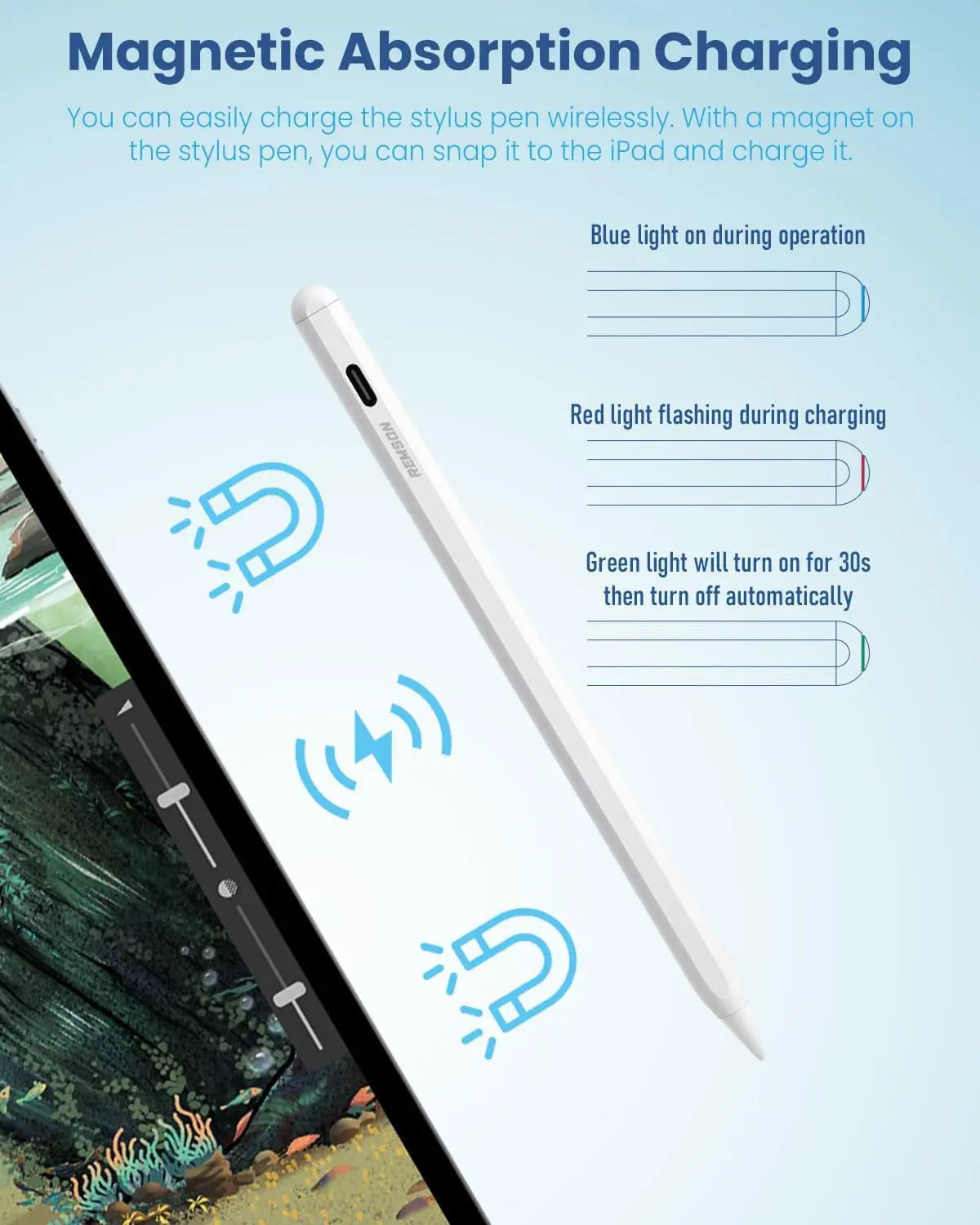 Remson Sketchmate Bluetooth Stylus Pen with Wireless Magnetic Charging - White