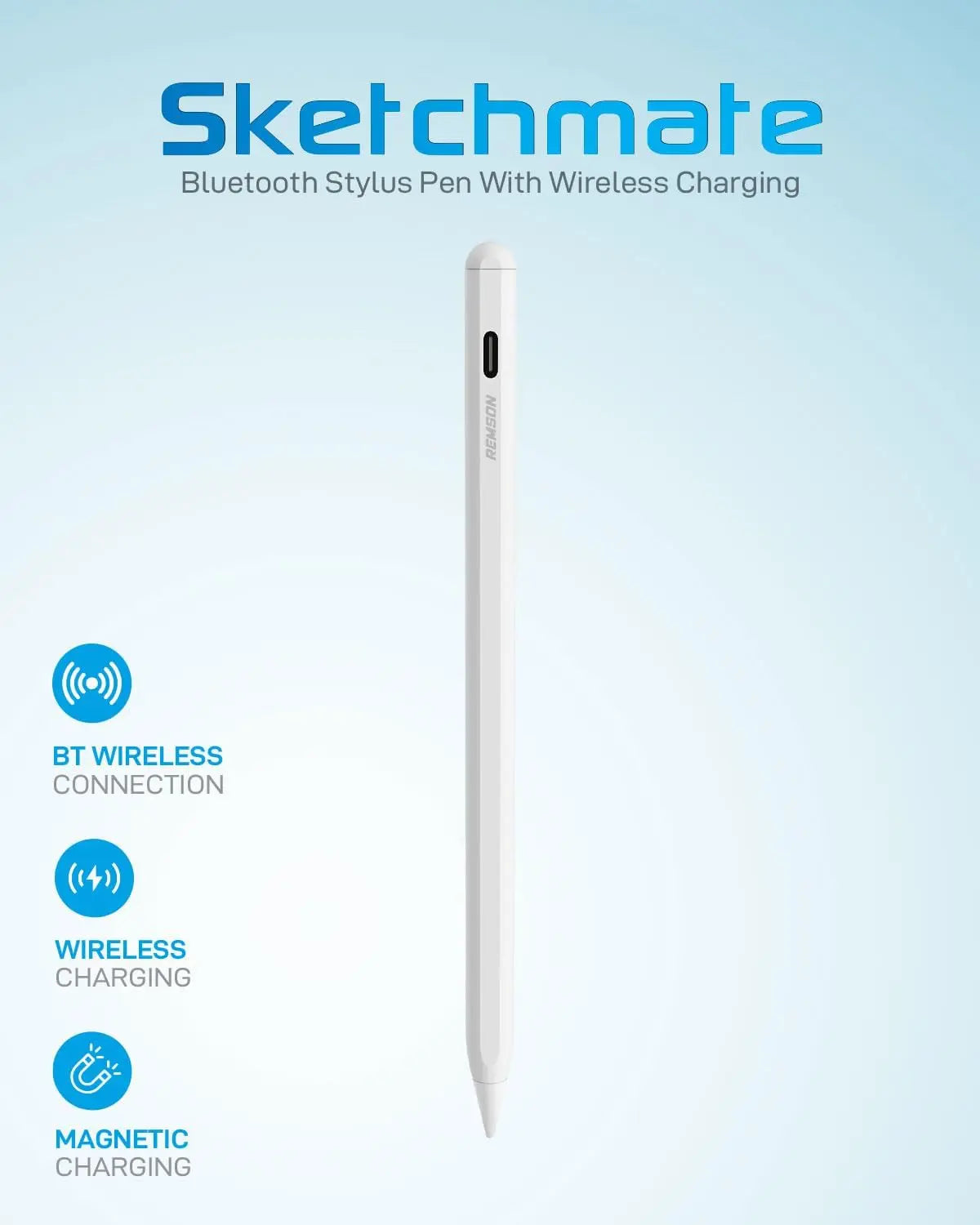 Remson Sketchmate Bluetooth Stylus Pen with Wireless Magnetic Charging - White