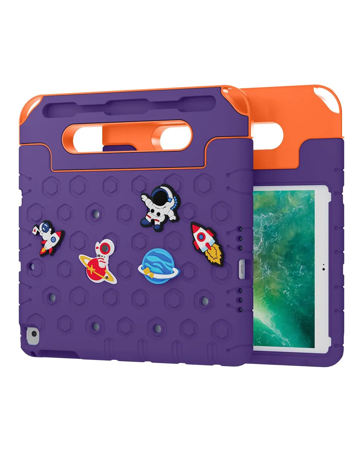 Moxedo Rugged Protective EVA Silicone Kids Case Cover, Shockproof DIY 3D Cartoon Pattern with Pencil Holder, Stand and Handle Grip for Apple iPad 9.7 inch