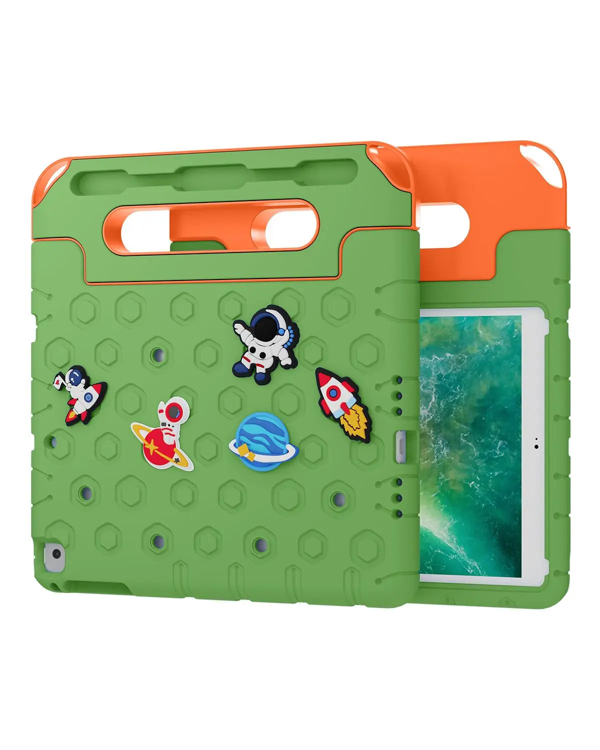 Moxedo Rugged Protective EVA Silicone Kids Case Cover, Shockproof DIY 3D Cartoon Pattern with Pencil Holder, Stand and Handle Grip for Apple iPad 9.7 inch