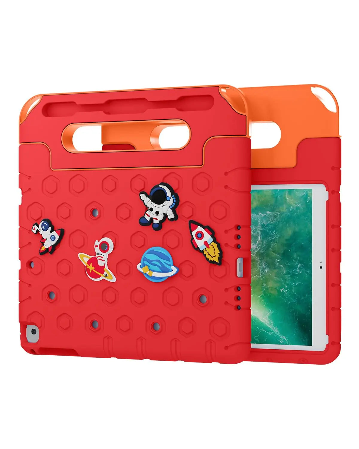 Moxedo Rugged Protective EVA Silicone Kids Case Cover, Shockproof DIY 3D Cartoon Pattern with Pencil Holder, Stand and Handle Grip for Apple iPad 9.7 inch