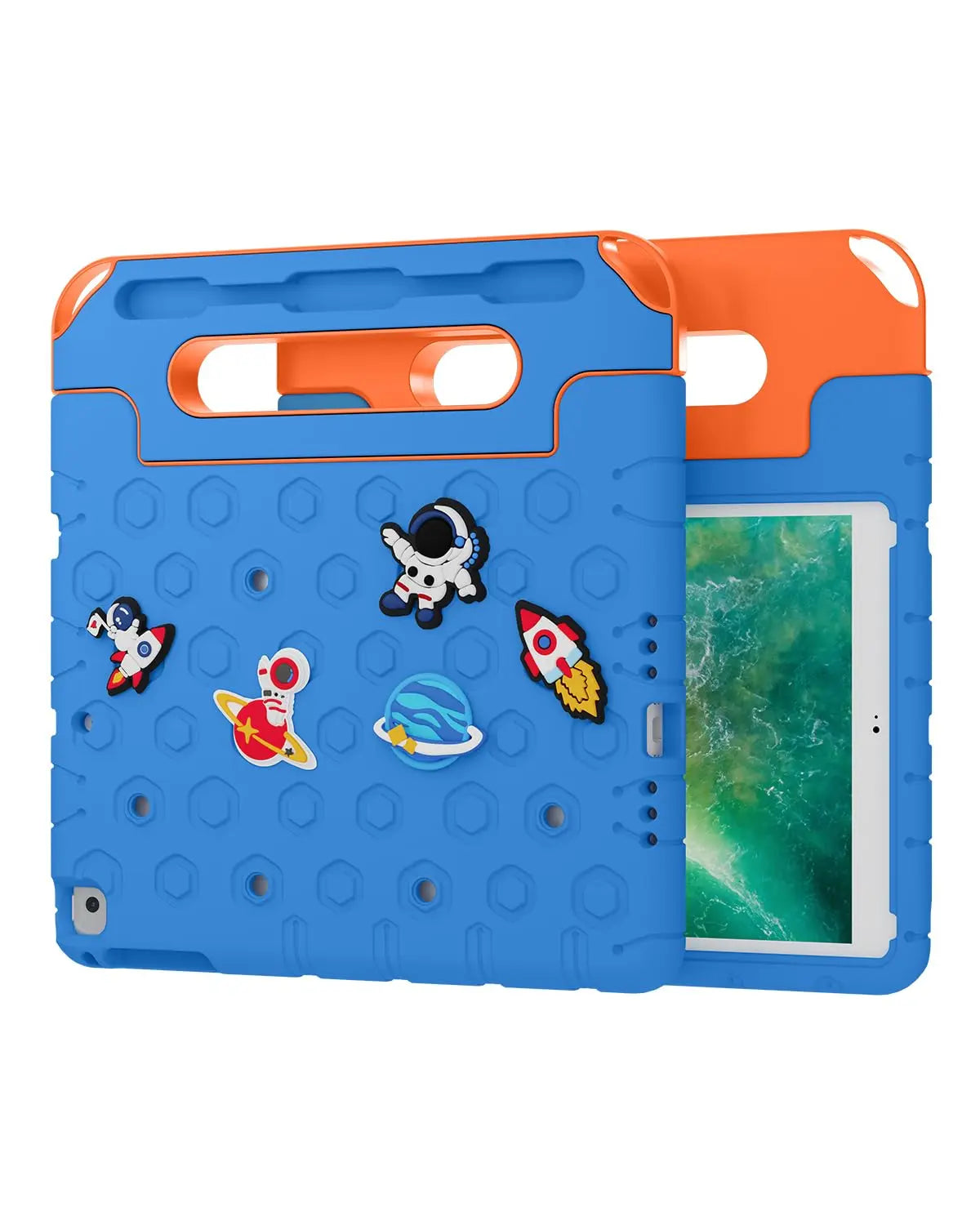 Moxedo Rugged Protective EVA Silicone Kids Case Cover, Shockproof DIY 3D Cartoon Pattern with Pencil Holder, Stand and Handle Grip for Apple iPad 9.7 inch