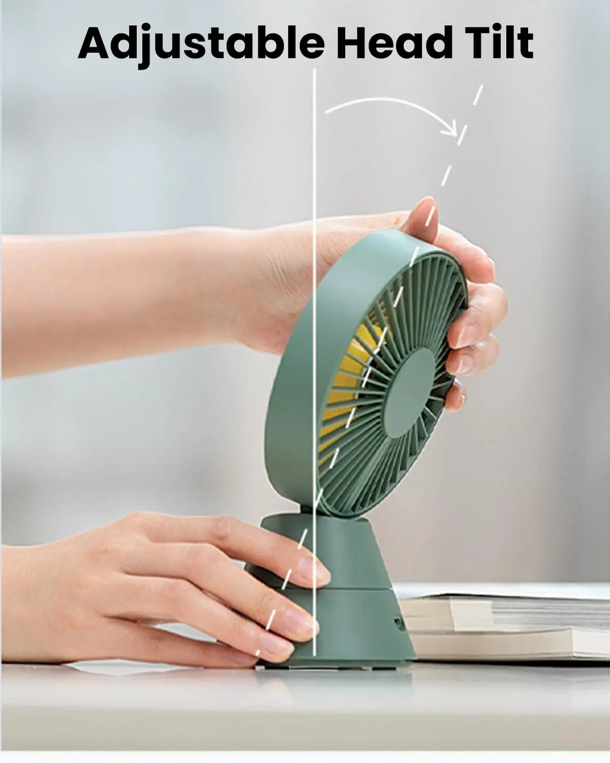 Moxedo Mini Portable Fan Desktop,5 Blades Strong Wind,3 Adjustable Speed Auto Rotation,USB Rechargeable Battery with Solid Fragrance Pad - Green