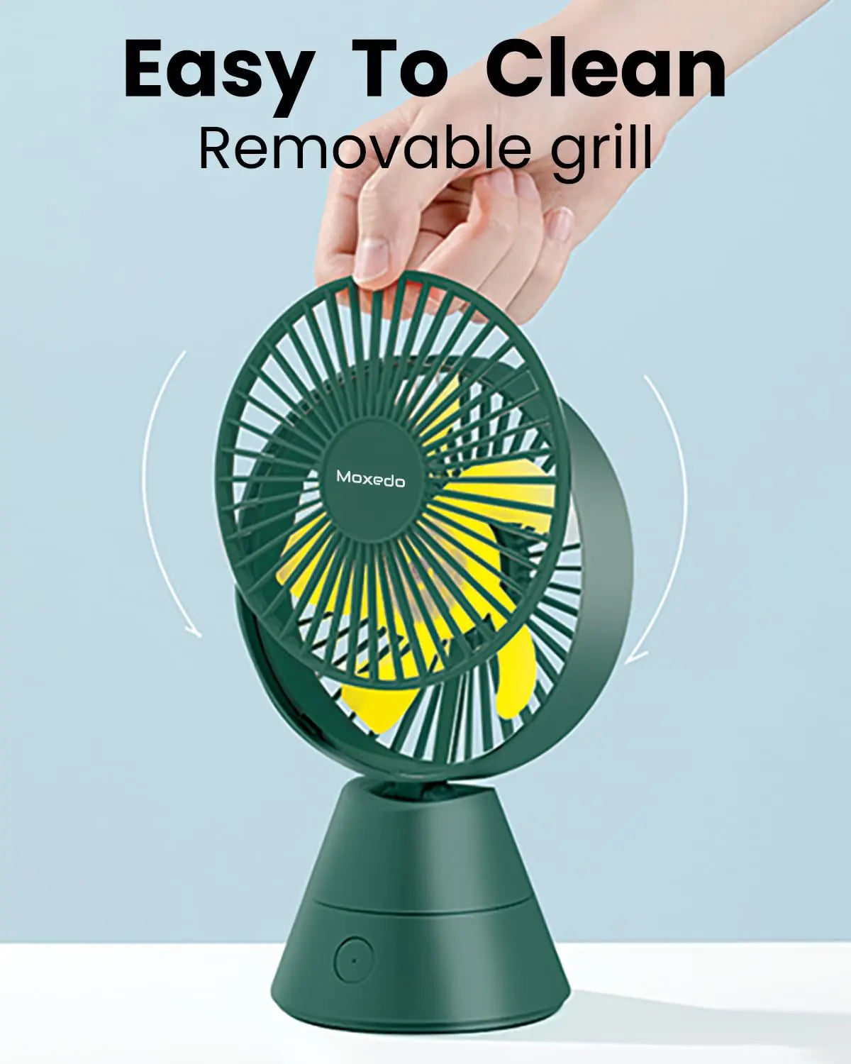 Moxedo Mini Portable Fan Desktop,5 Blades Strong Wind,3 Adjustable Speed Auto Rotation,USB Rechargeable Battery with Solid Fragrance Pad - Green