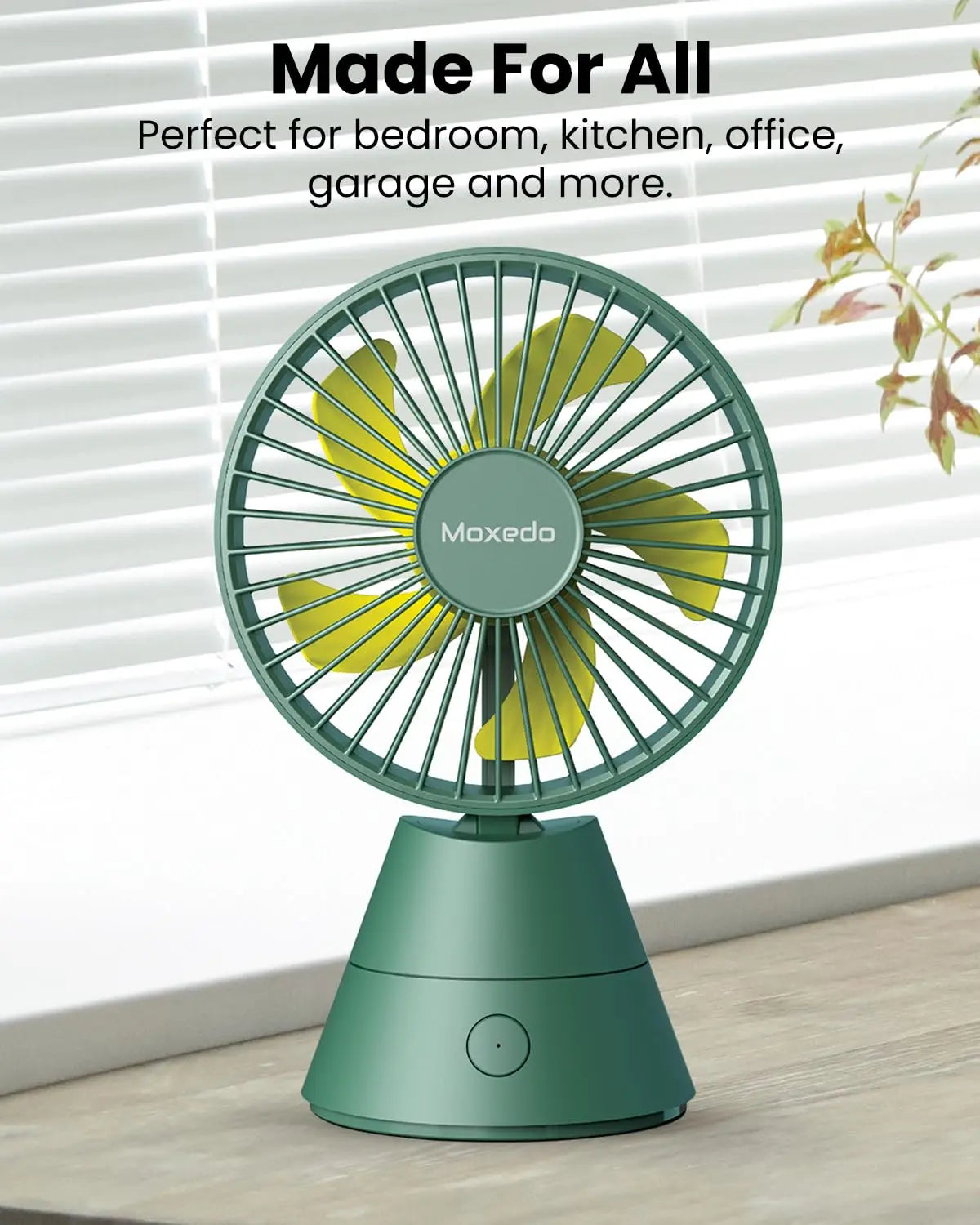 Moxedo Mini Portable Fan Desktop,5 Blades Strong Wind,3 Adjustable Speed Auto Rotation,USB Rechargeable Battery with Solid Fragrance Pad - Green